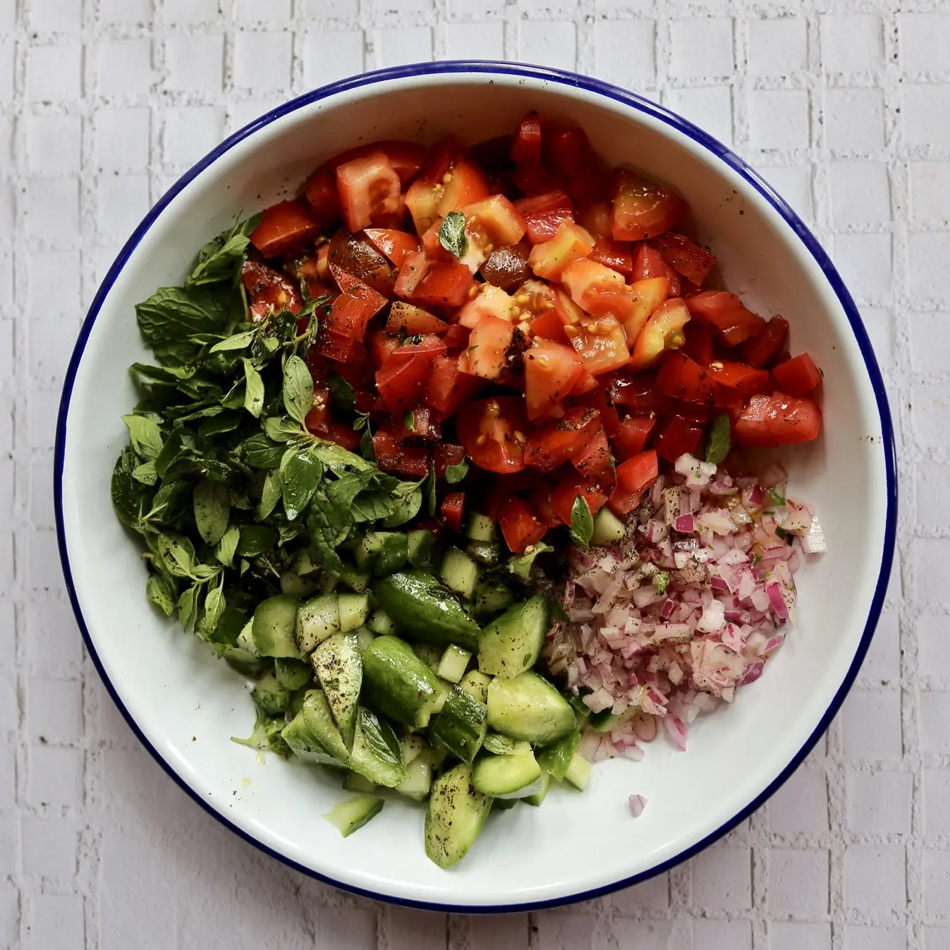 Chopped salad with dried mint