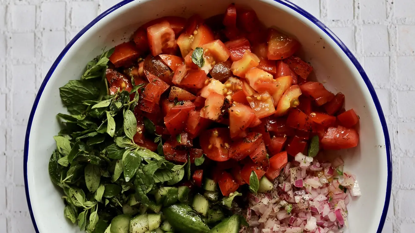 Chopped salad with dried mint