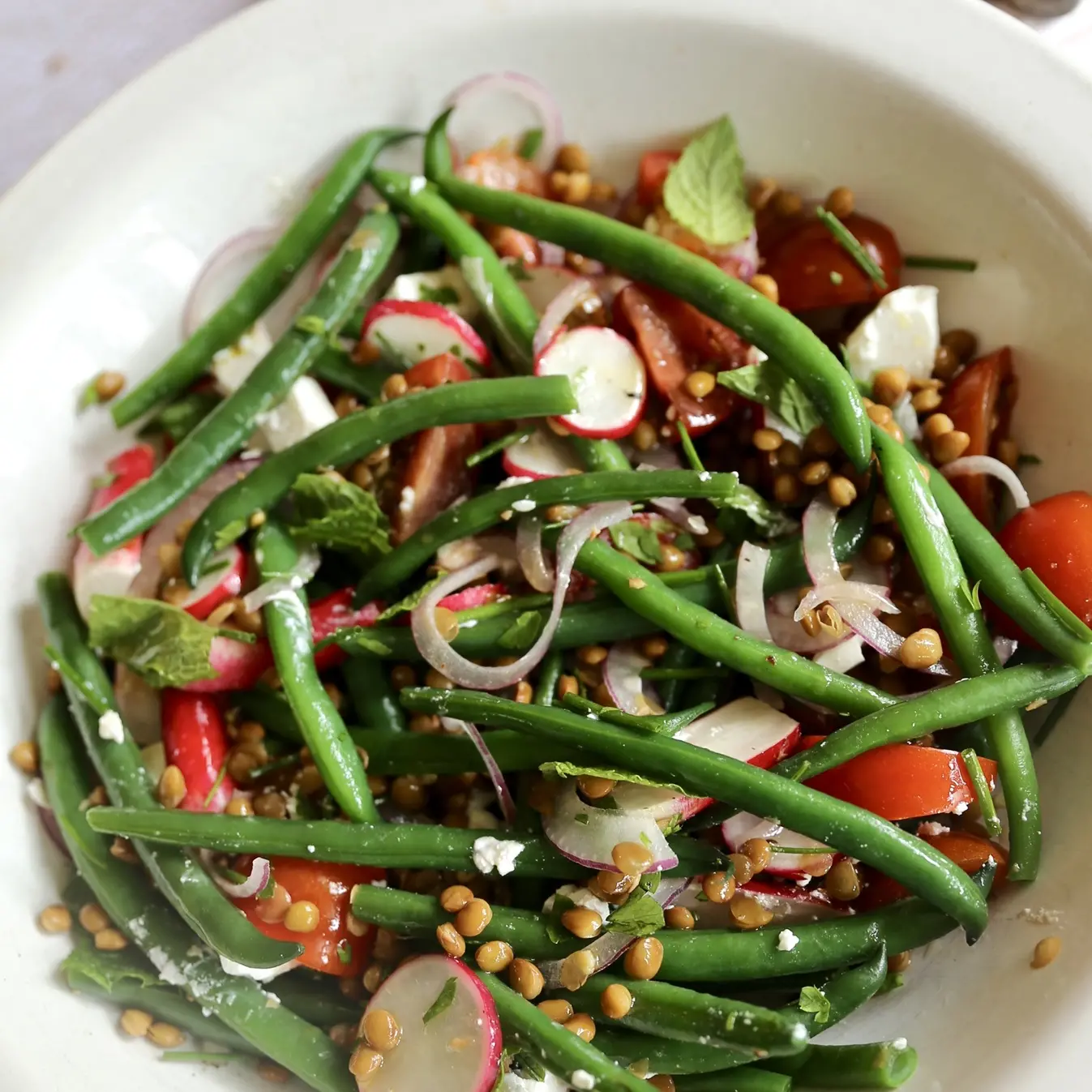 Tomato, green bean and lentil salad