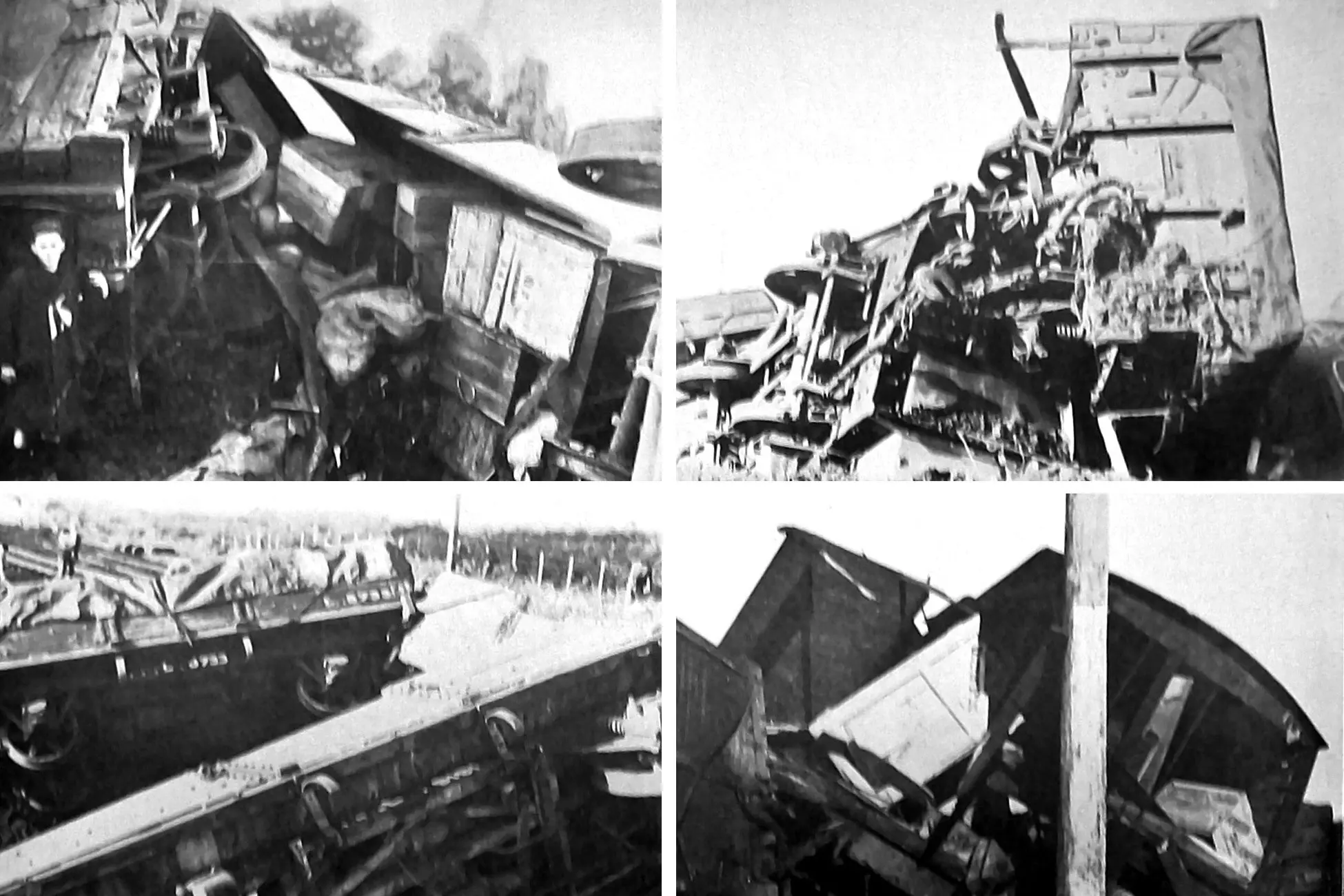 <p>Wreckage from a railway smash at Pokeno, where 17 wagons on a special express goods train from Auckland to Wellington left the track and were piled up in all directions. Some thousands of pounds worth of damage was done to merchandise, the rolling stock and the railway track. Photo: <i>Otago Witness,</i> issue 3778, August 10&nbsp;1926, page 40</p>\\n