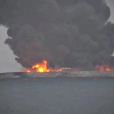 Iranian oil tanker still ablaze after collision