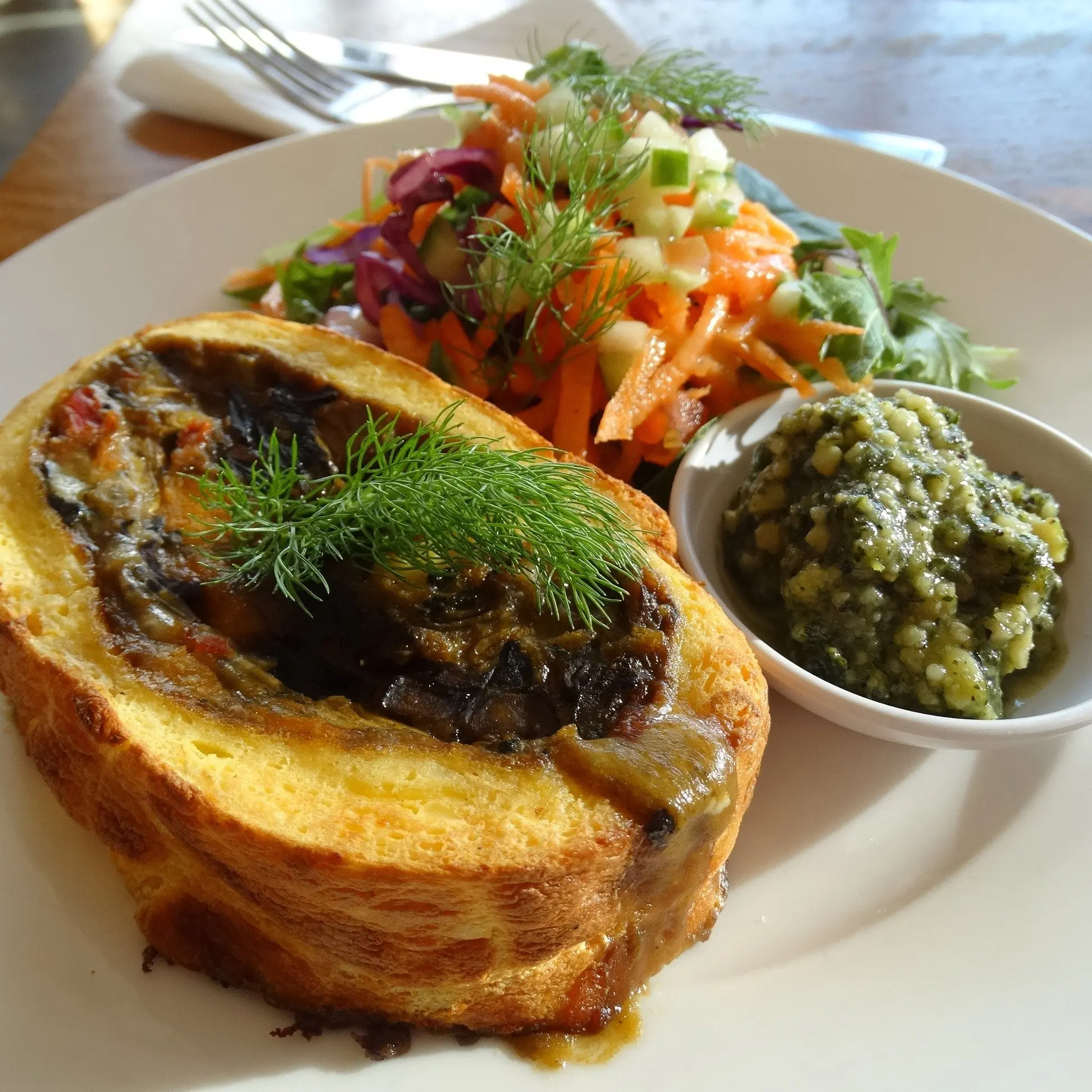 Odelay Cafe’s mushroom and artichoke roulade