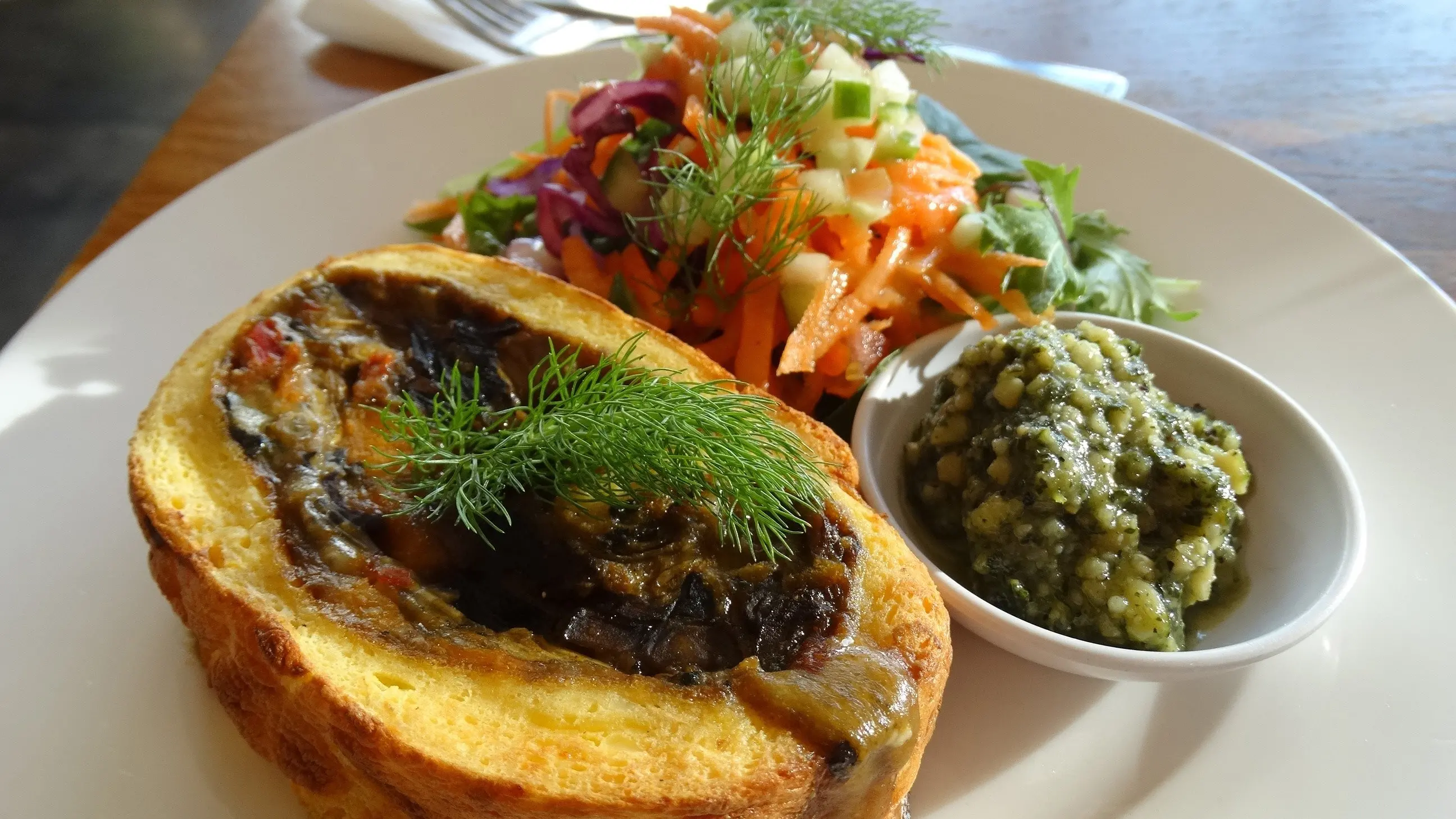 Odelay Cafe’s mushroom and artichoke roulade