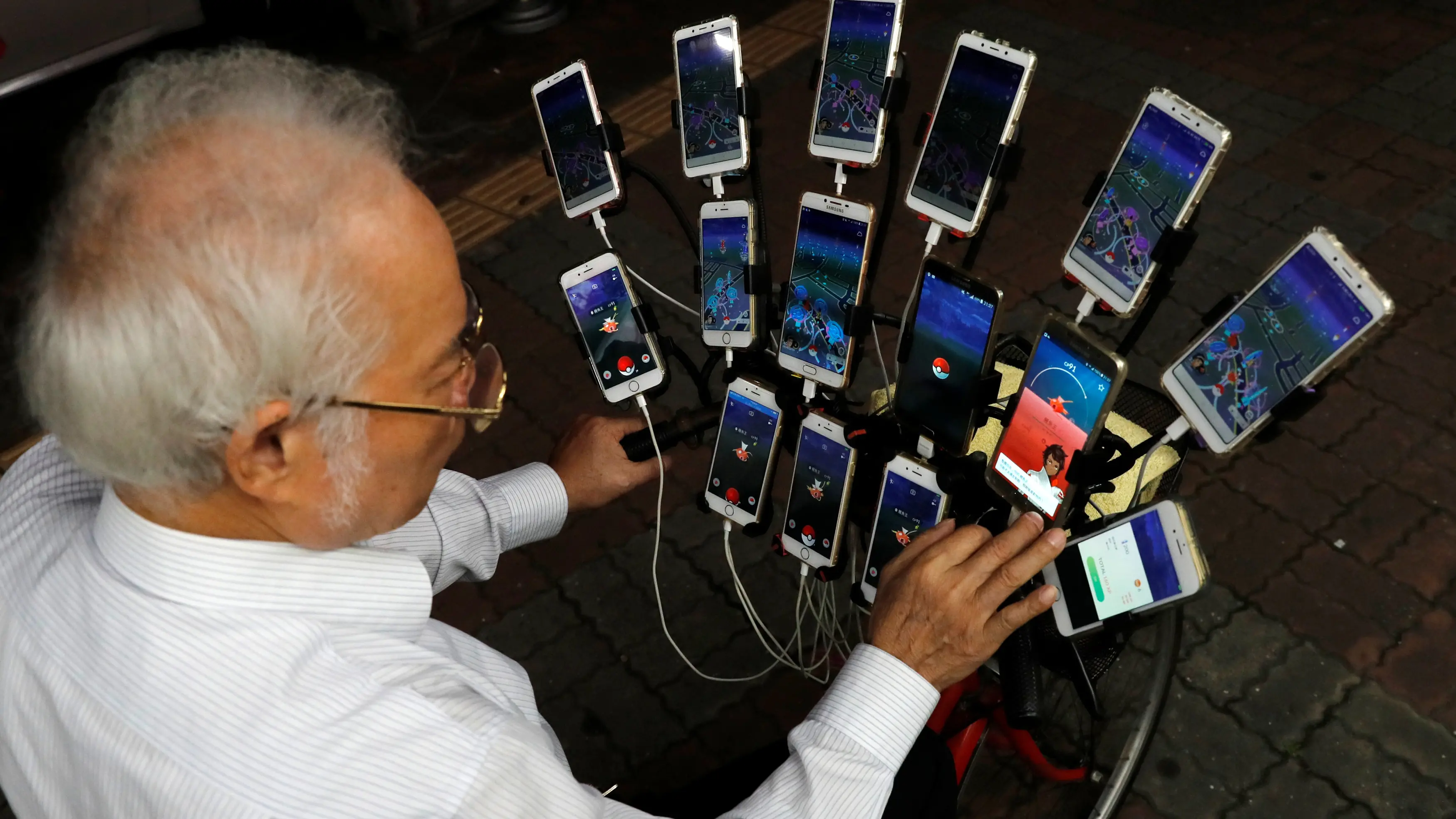 Grandpa catches 'em all, plays Pokemon Go on 15 phones