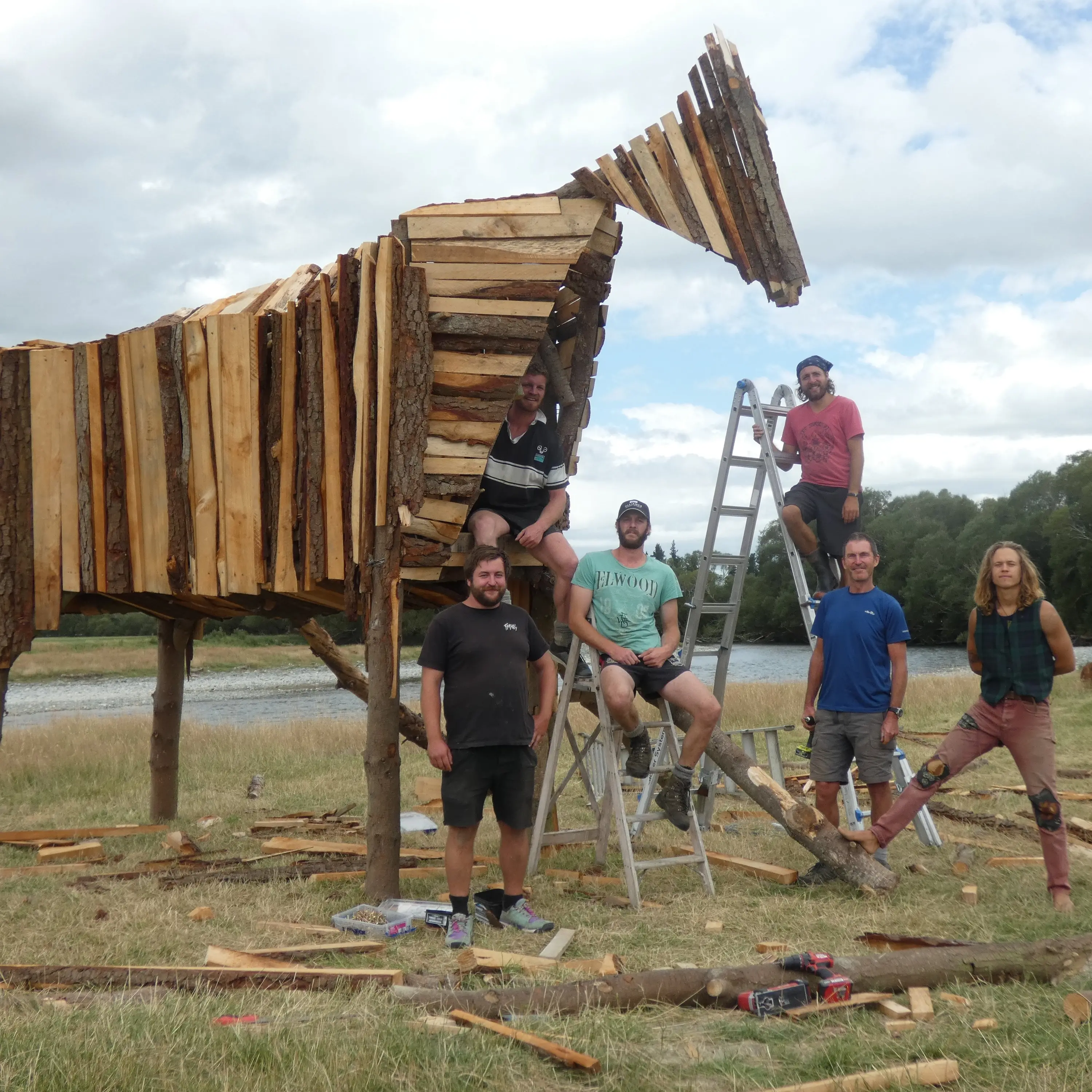 Music, arts festival with burning horse
