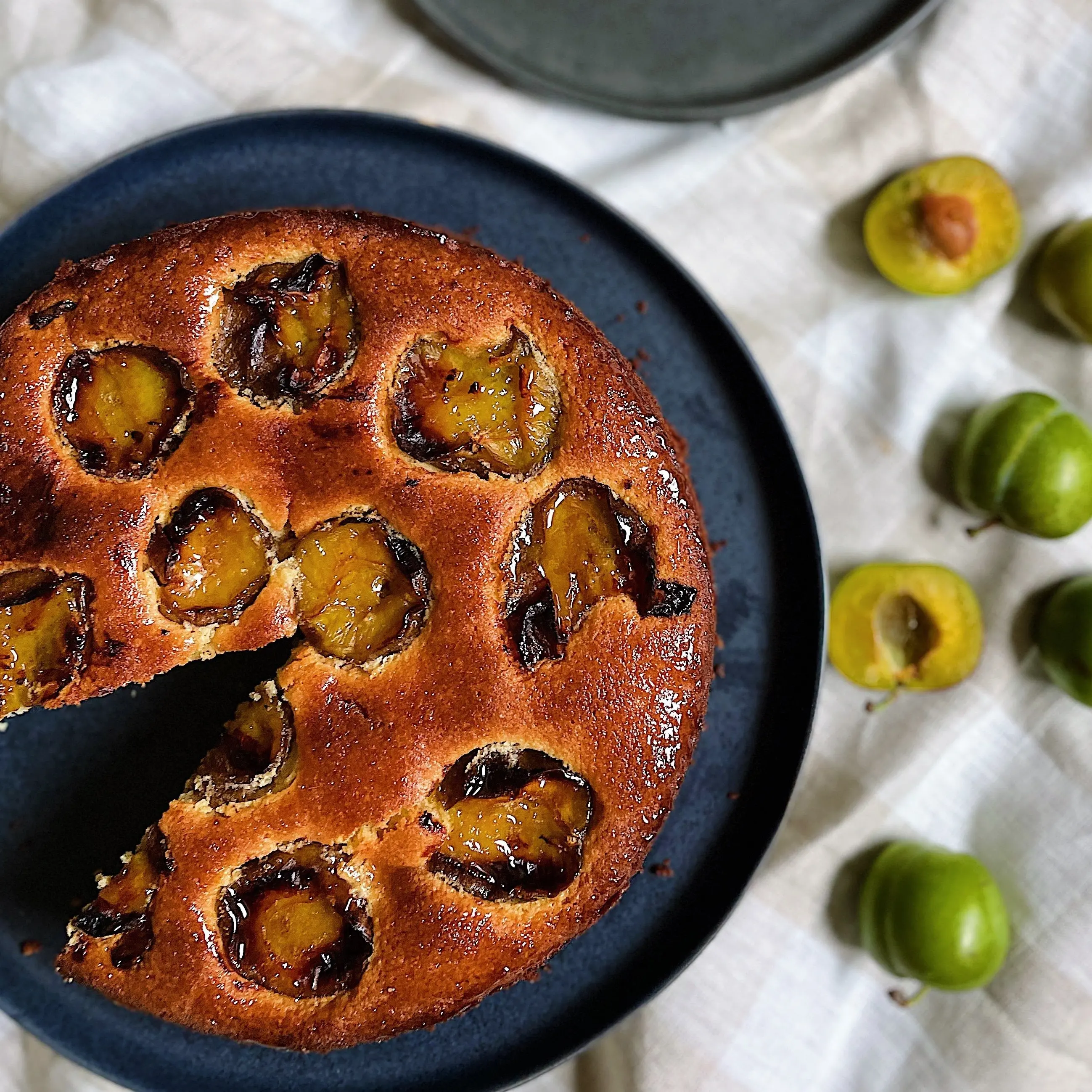 Caramelised greengage cake