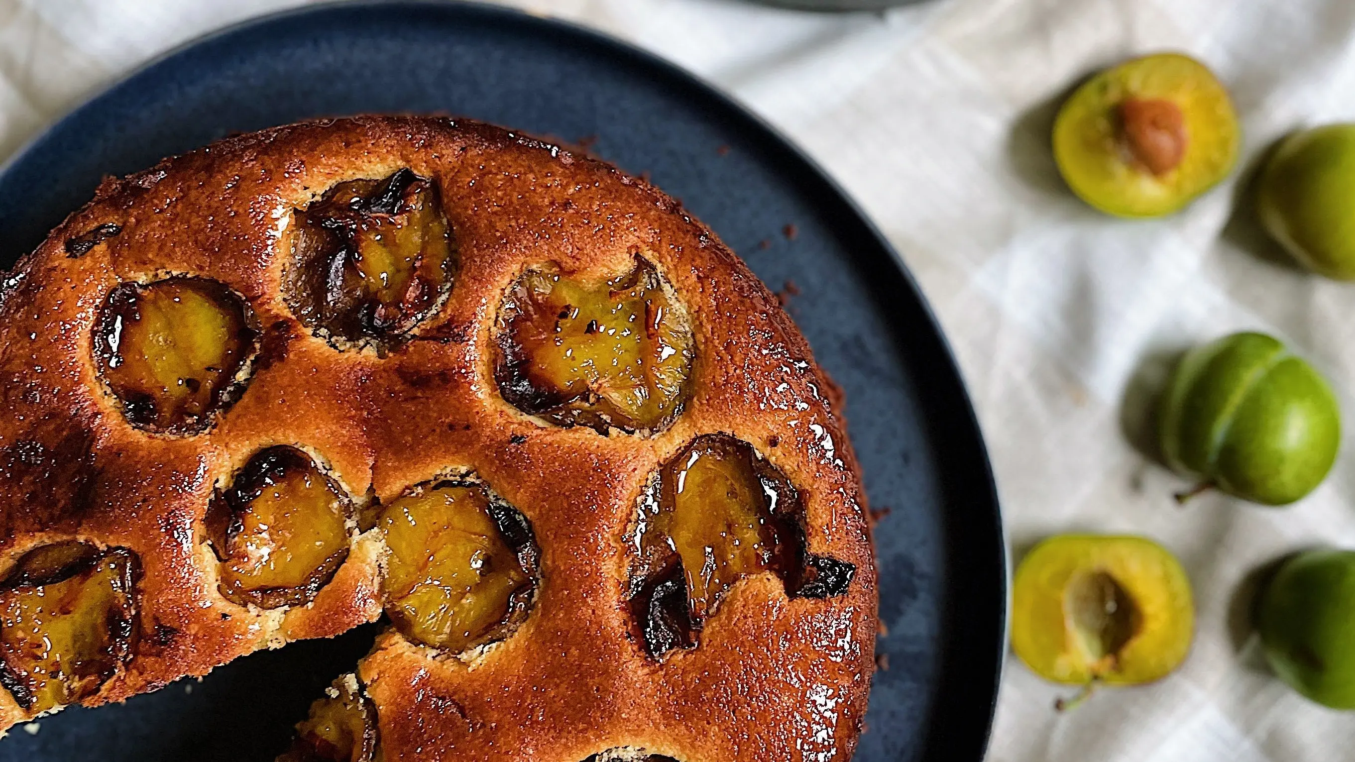 Caramelised greengage cake
