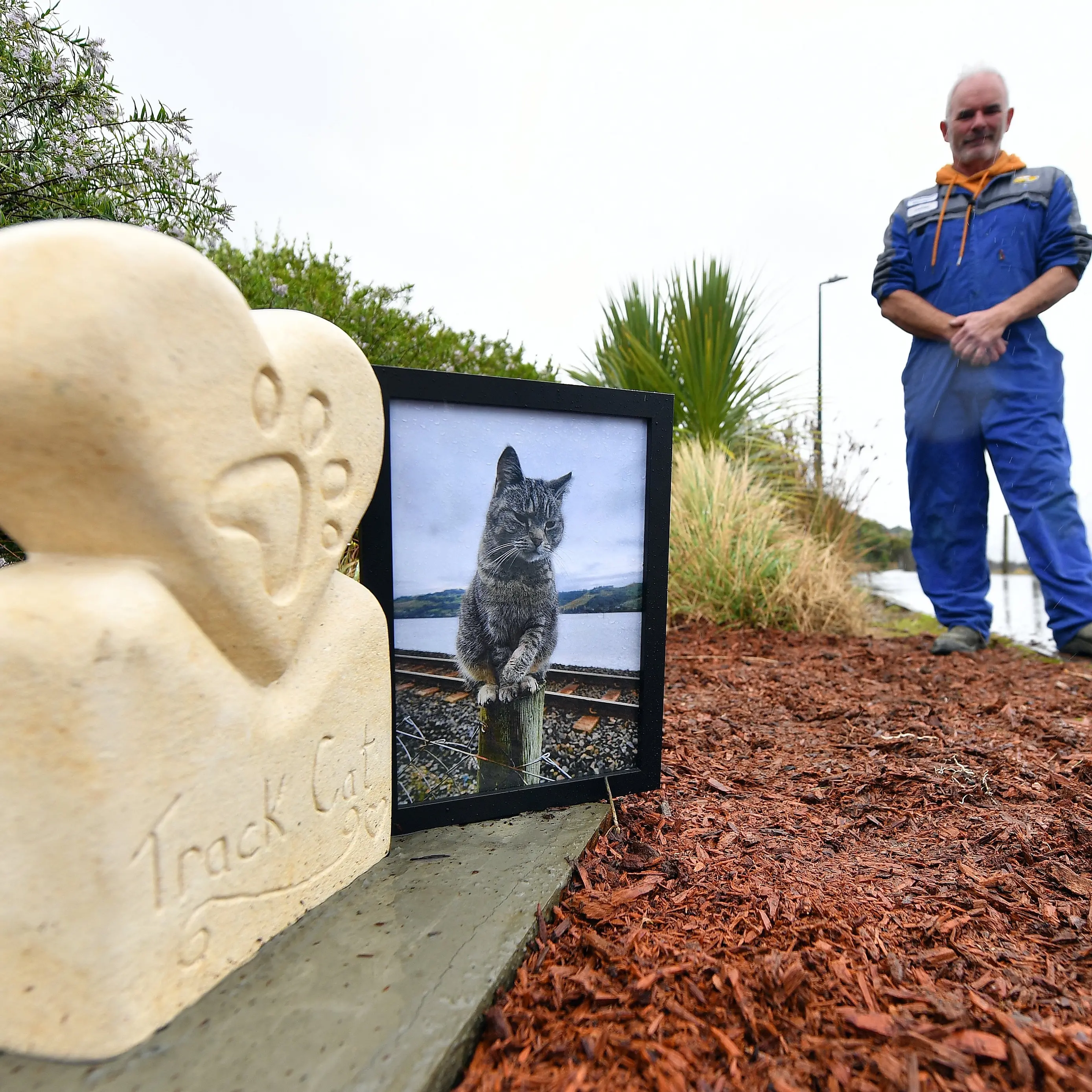 Well-loved cat immortalised in stone on cycleway