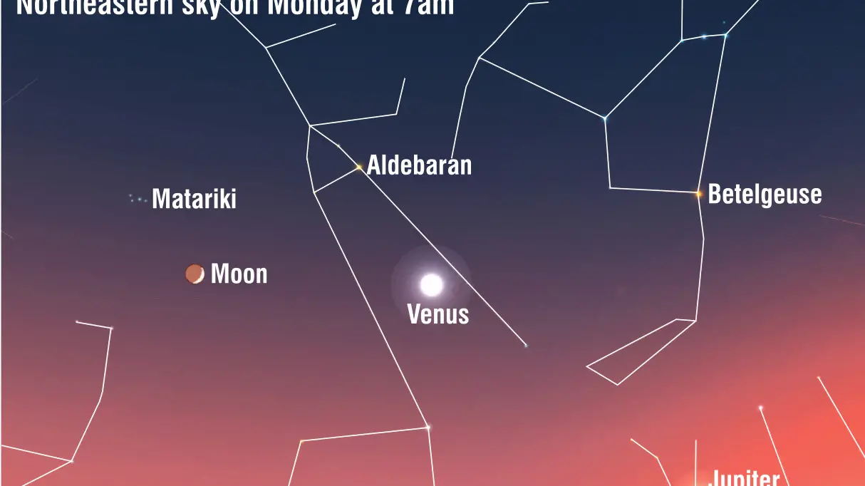 Dawn-lit dance of moon, stars
