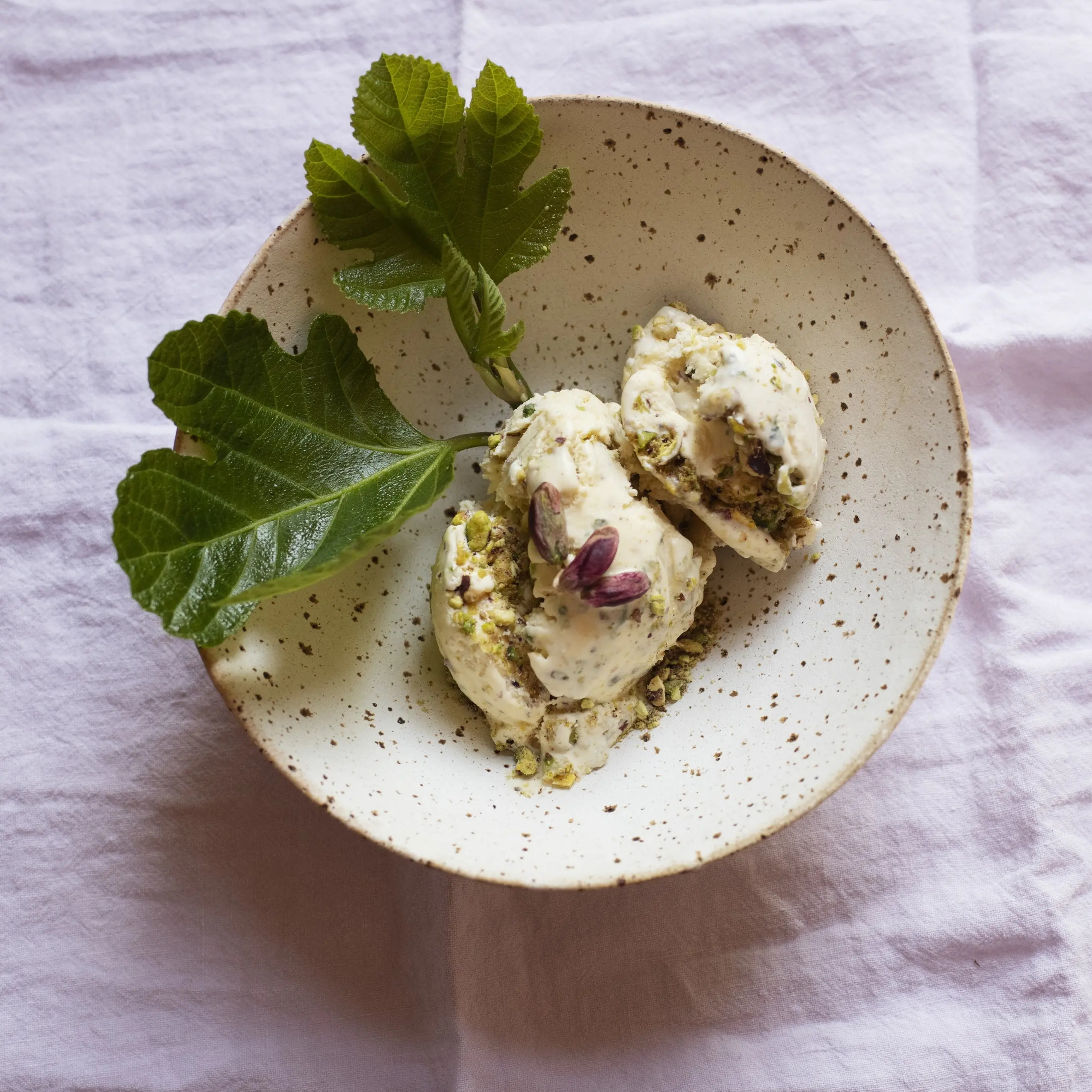 White chocolate and pistachio ice-cream
