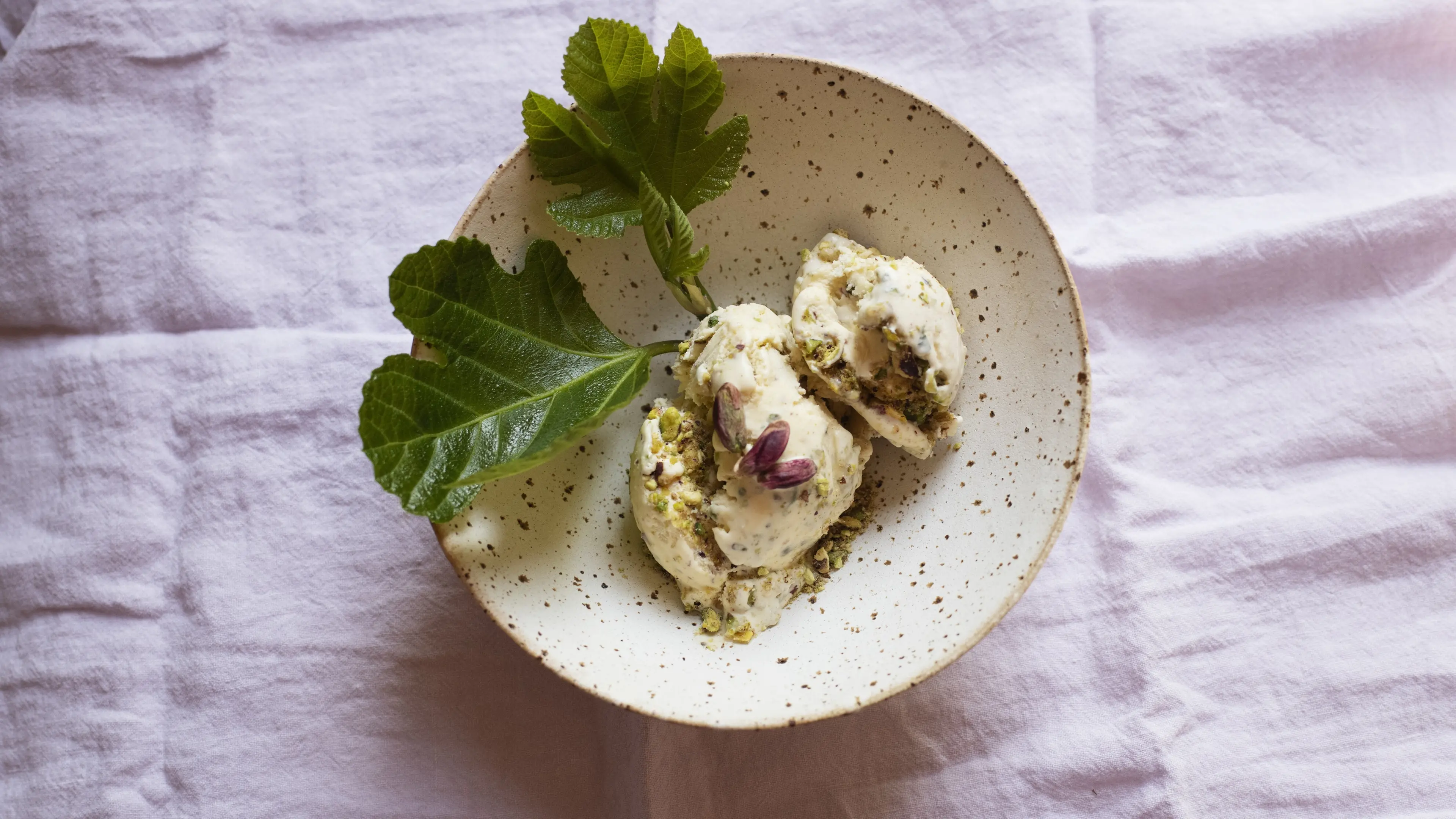 White chocolate and pistachio ice-cream
