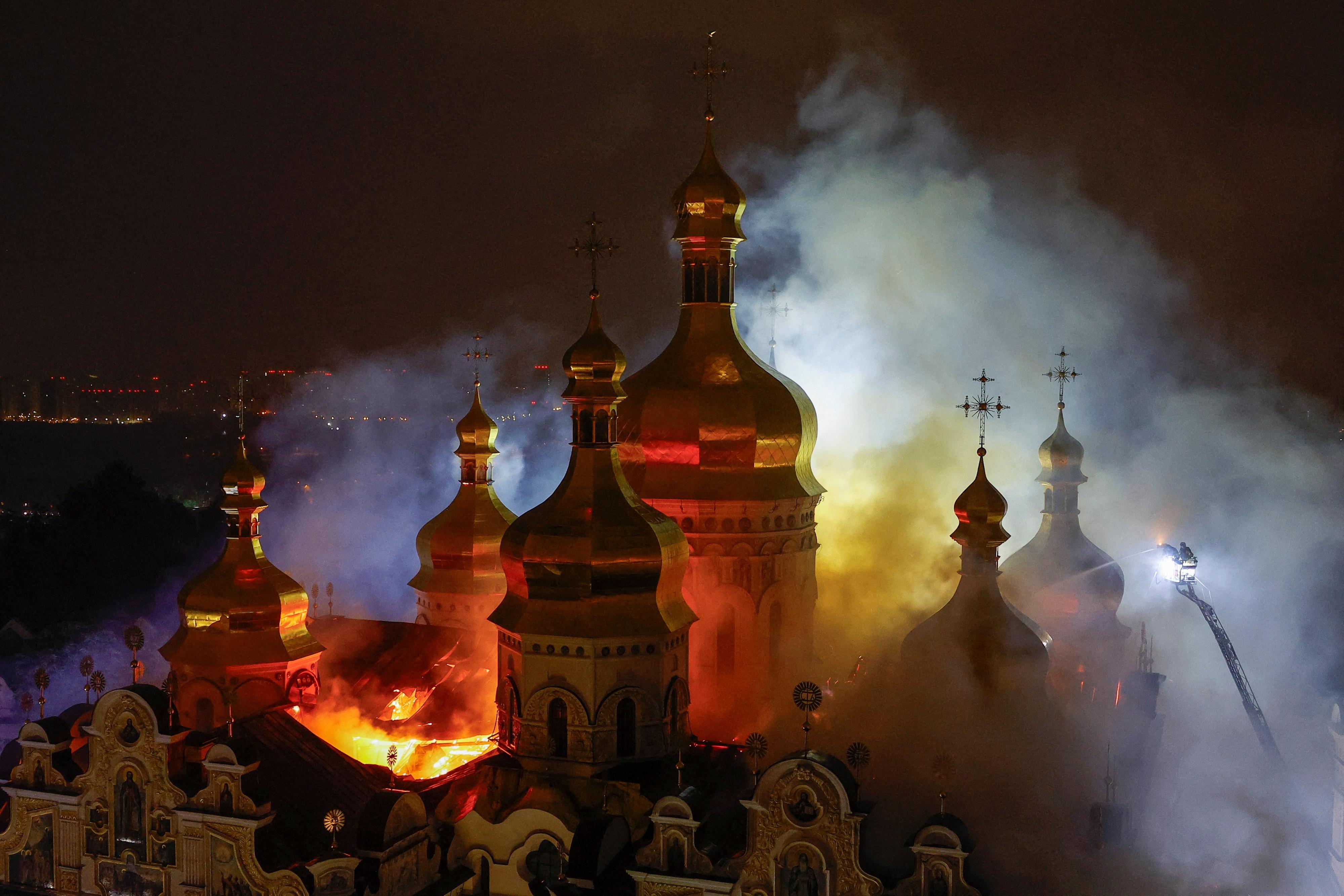 Heritage Kyiv monastery burns in major air attack