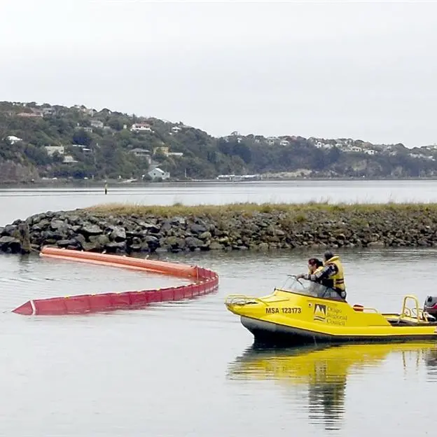 Booms deployed as part of oil-spill training