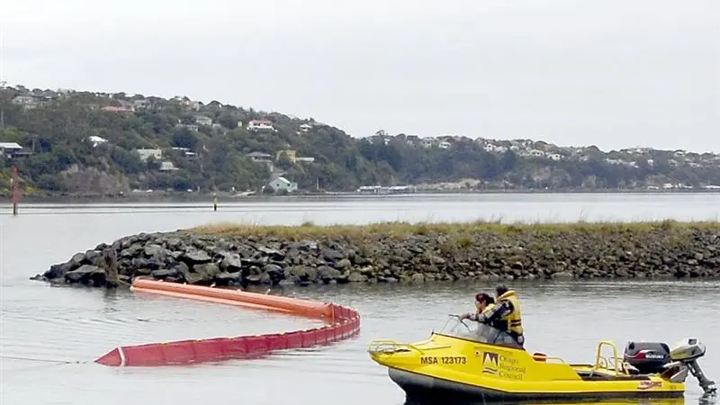 Booms deployed as part of oil-spill training