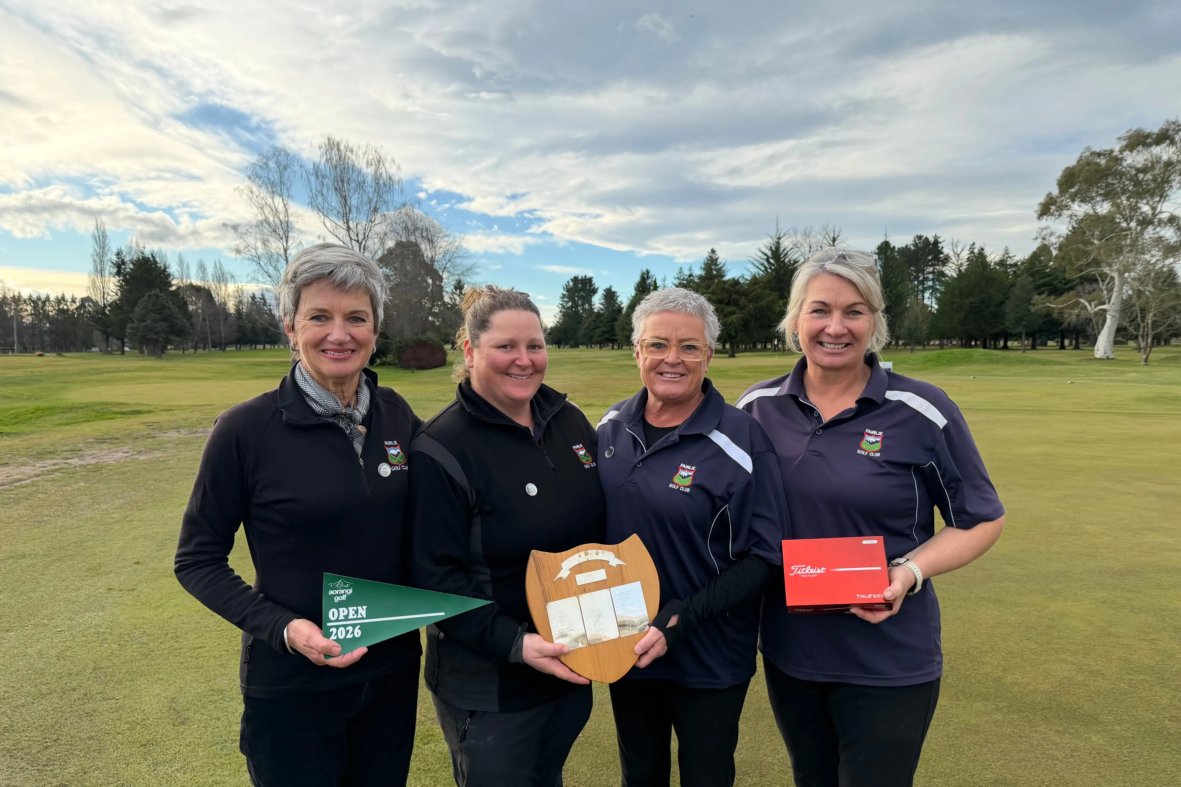Celebrating their Aorangi Ladies Open Pennant win are the Fairlie team of (from left) Helen Johnson, Georgie Wright, Jo Lane and Fiona Anderson. Photo: Supplied