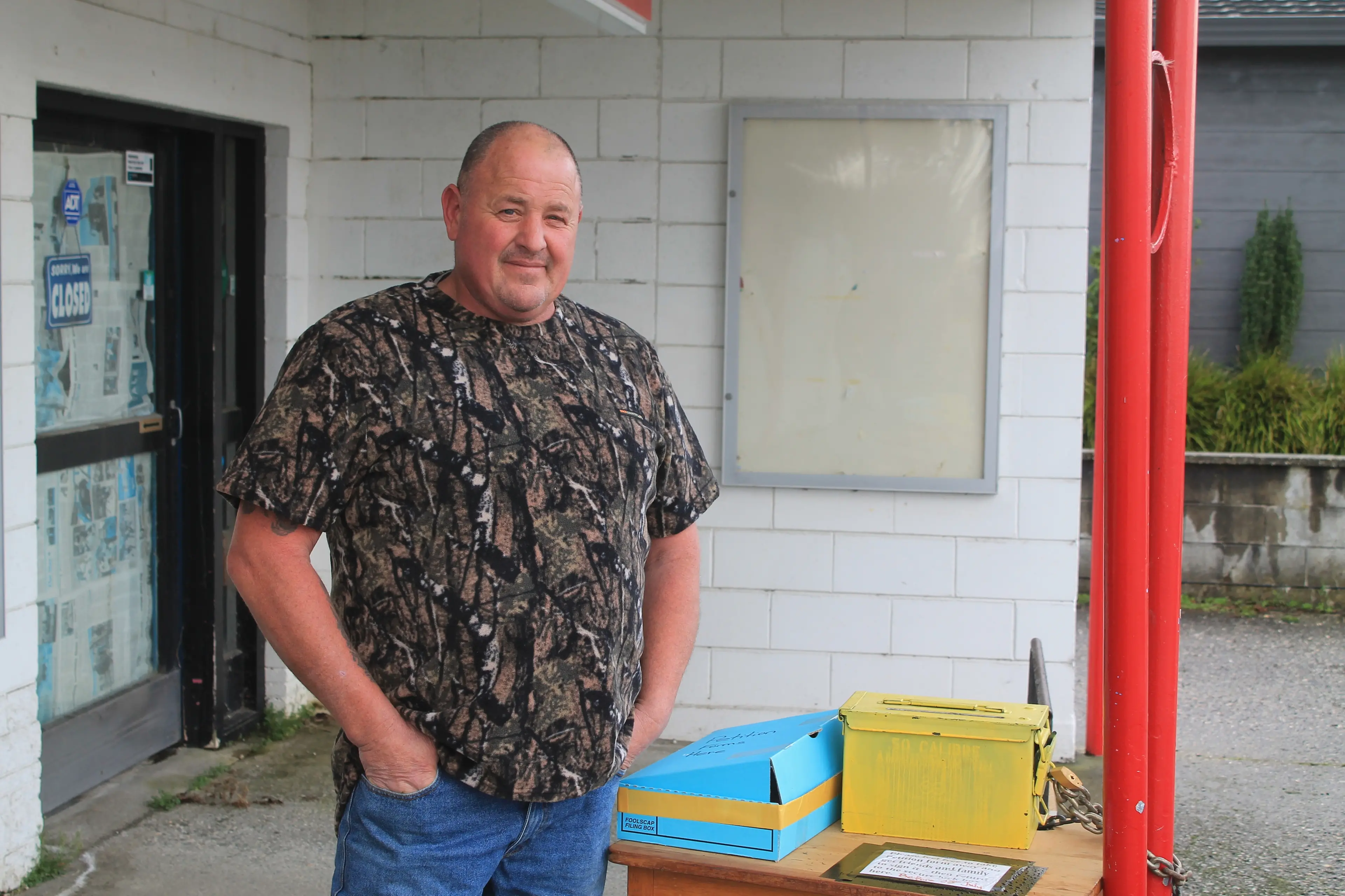 Gore Rate Reform Group member David Turnbull outside the South Gore Dairy, where his group\\'s petition over a two unitary authority option for the reorganisation efforts resides.