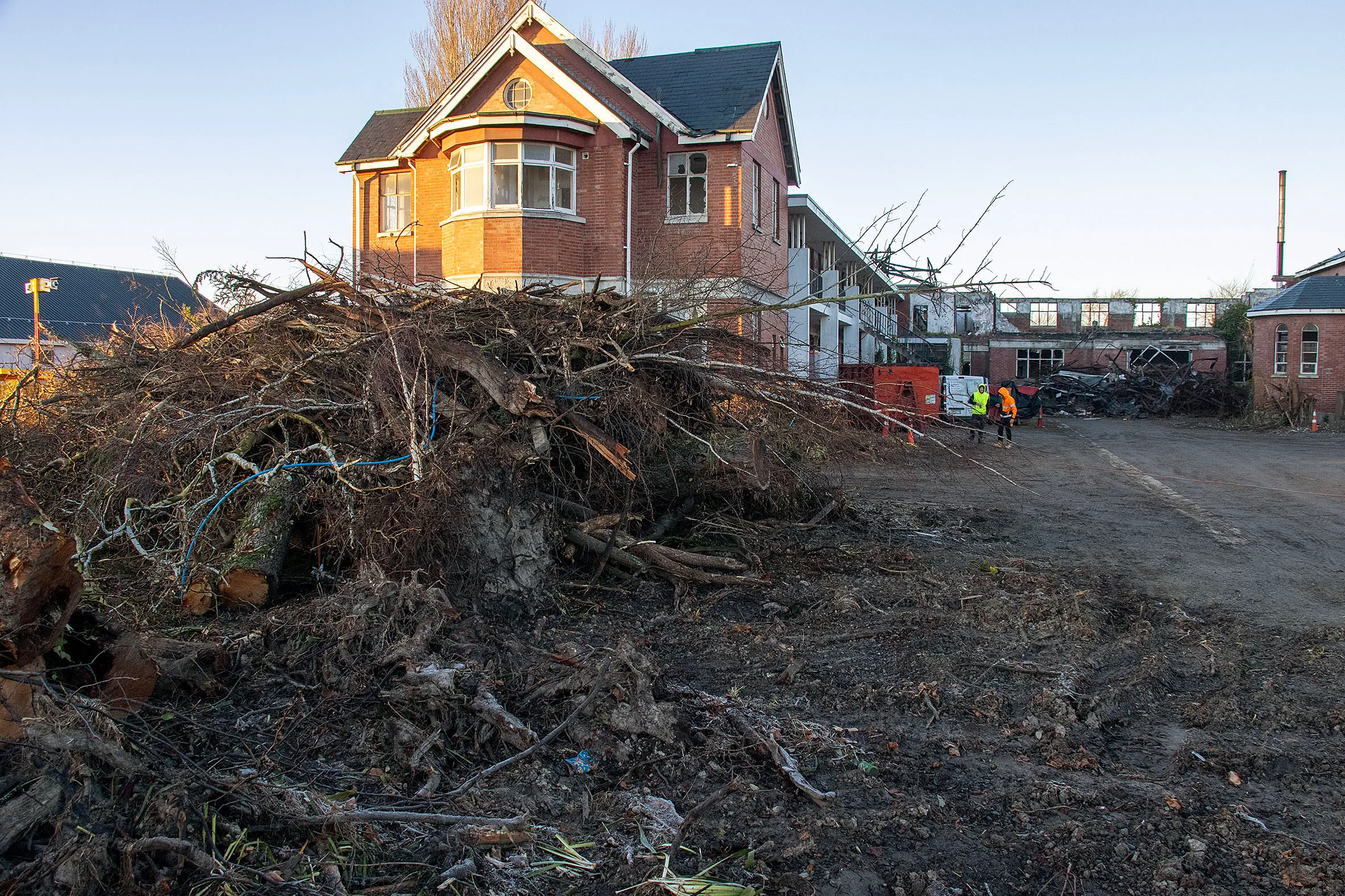 Work is underway to demolish Antonio Hall on Riccarton Rd after its heritage protection was removed, ruled that it had deteriorated beyond practical repair. Photo: Geoff Sloan