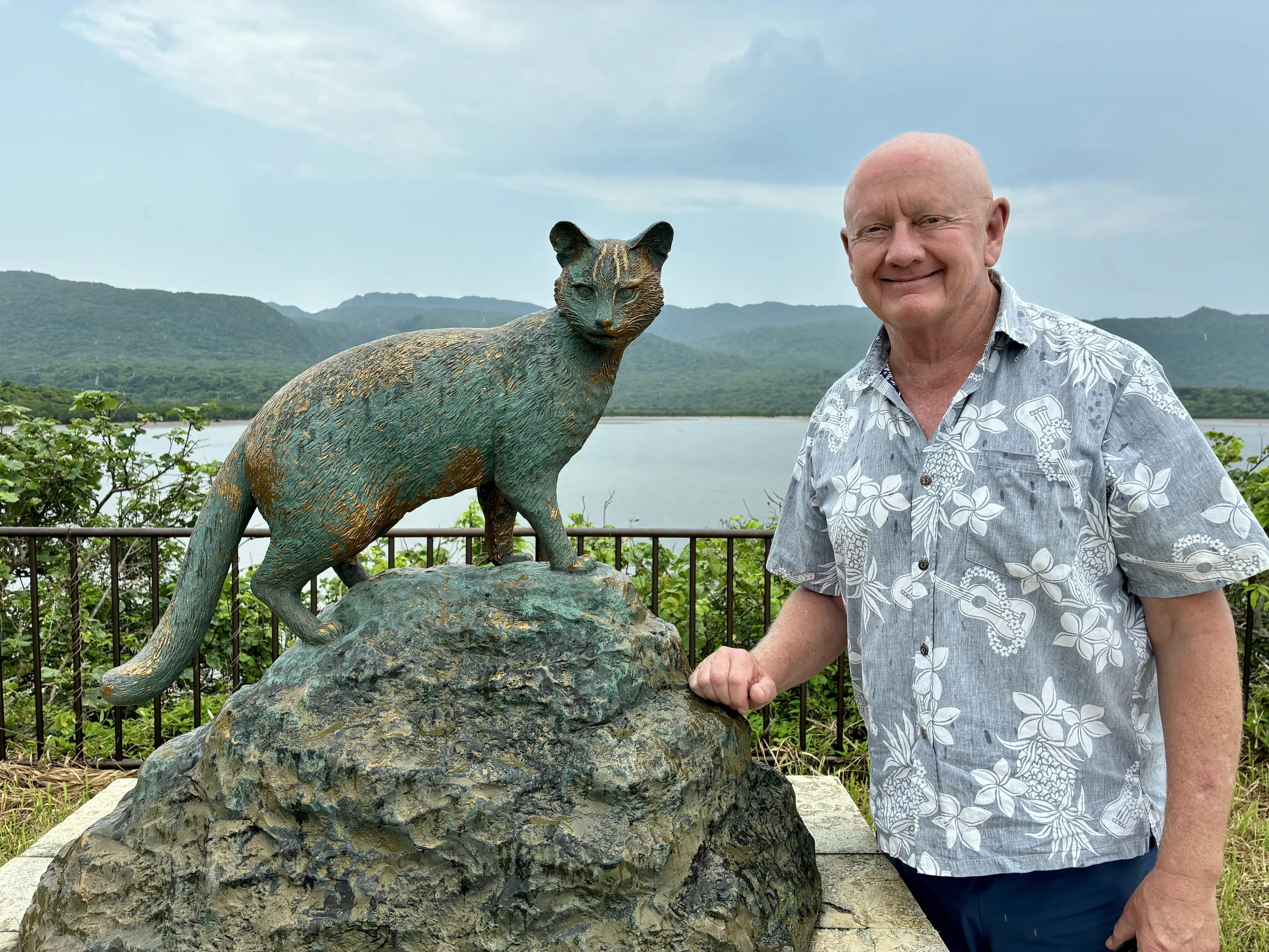 Craig McLachlan with the Iriomote wildcat, which was identified as a new species in 1967. Photo: Supplied