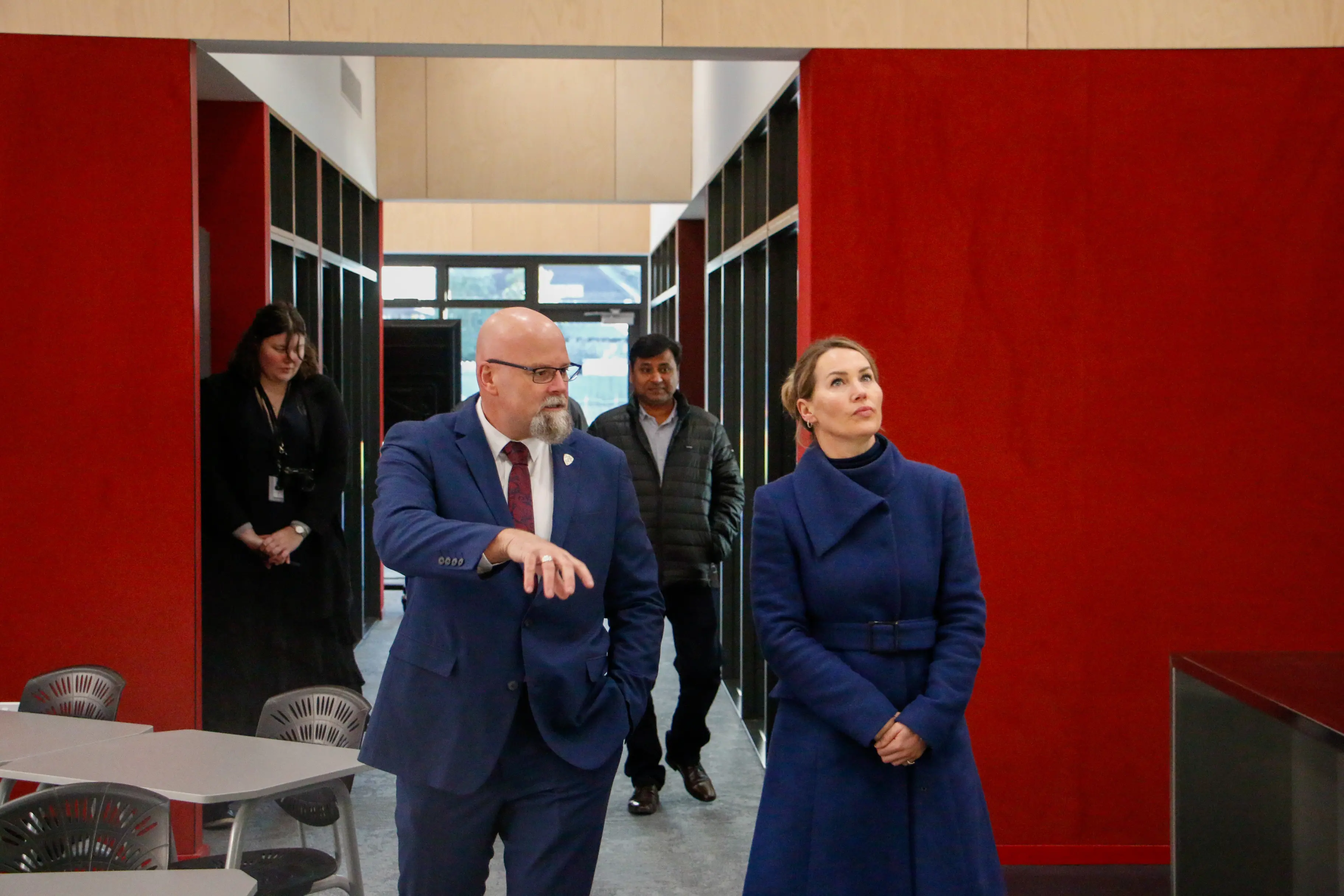 \\u200BEllesmere College principal Antony French giving Selwyn MP\\u00A0Nicola Grigg a tour. Photo: Daniel Alvey