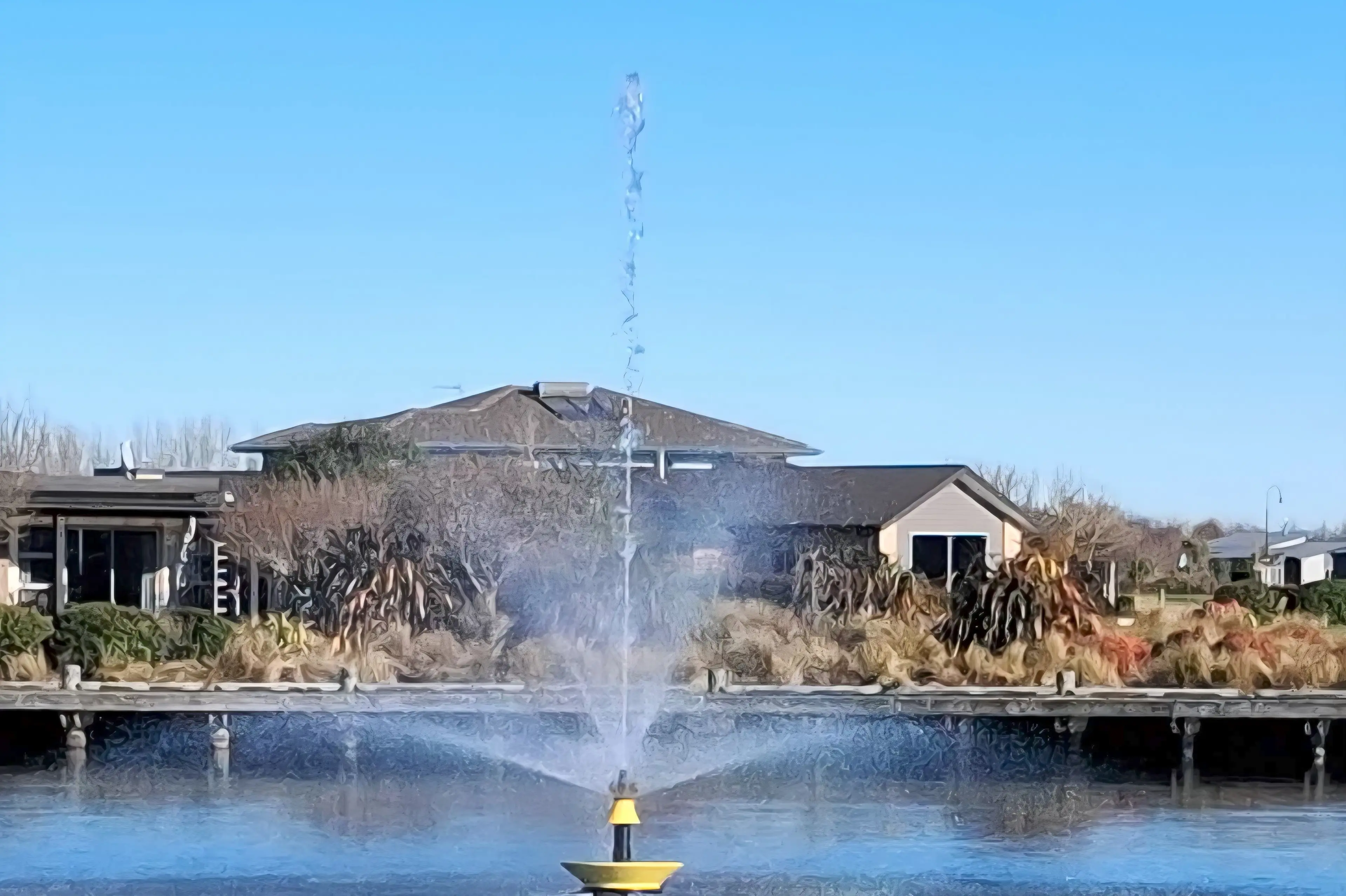 After four months in planning and installation the refurbished Lake Hood fountain stands proudly at the front of the Lake House. Photo: Supplied