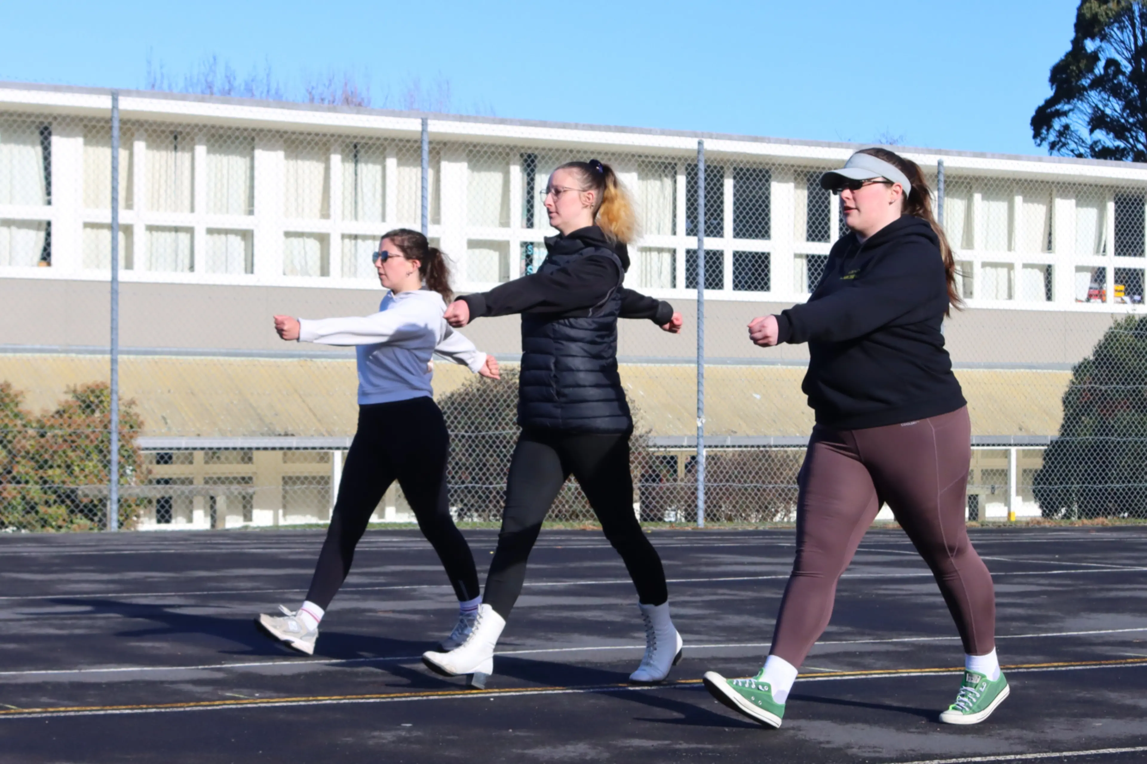 Putting their best foot forward are Chaos Seniors team members (from left) Rachel McColl, Celene Robertson and Jacinta Burney. Photo: Sam Henderson