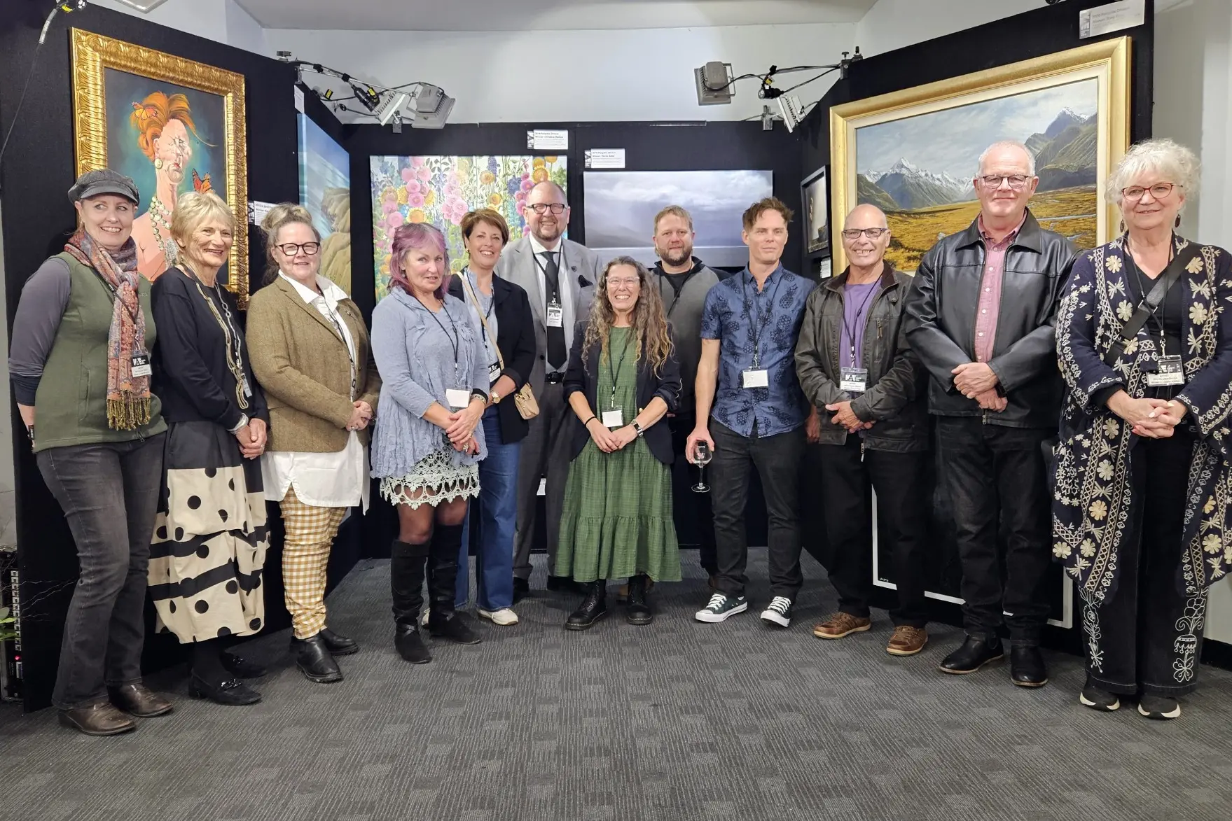 Special line-up\\u2026 Waimakariri Arts Trust  (WAT) chairwoman, Jackie Watson, second from left, and  WAT trustee Waimakariri District Mayor Dan Gordon, centre back row, during opening night of the Kaiapoi Art Expo last Friday night with  People\\u2019s Choice winners  from earlier years. PHOTO: NIKKI PARKER