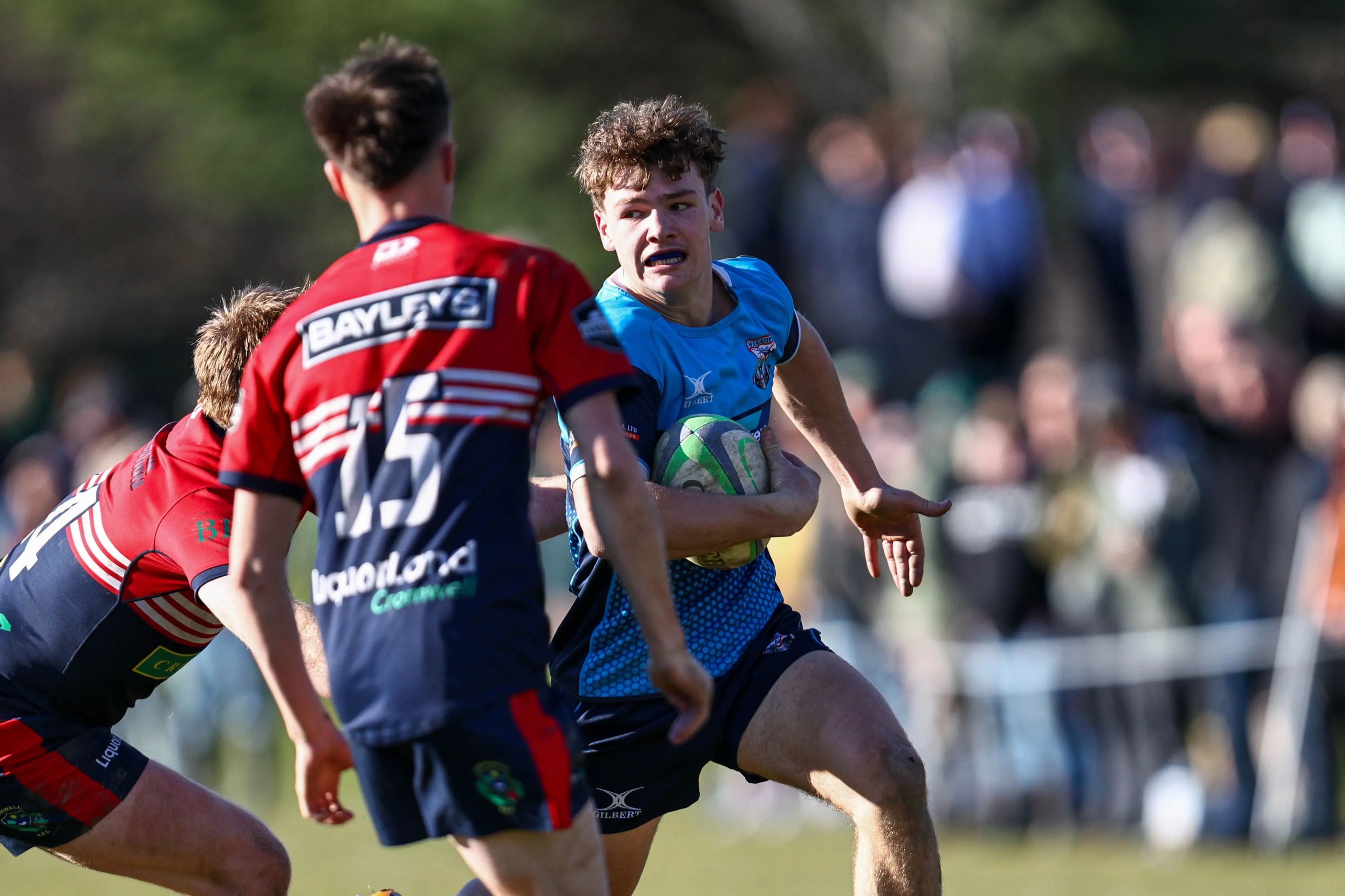 All-action rookie: Wakatipu wing Harry Walker-Leach charging ahead during last Saturday\\u2019s semi against Cromwell. Photo: James Allan Photography