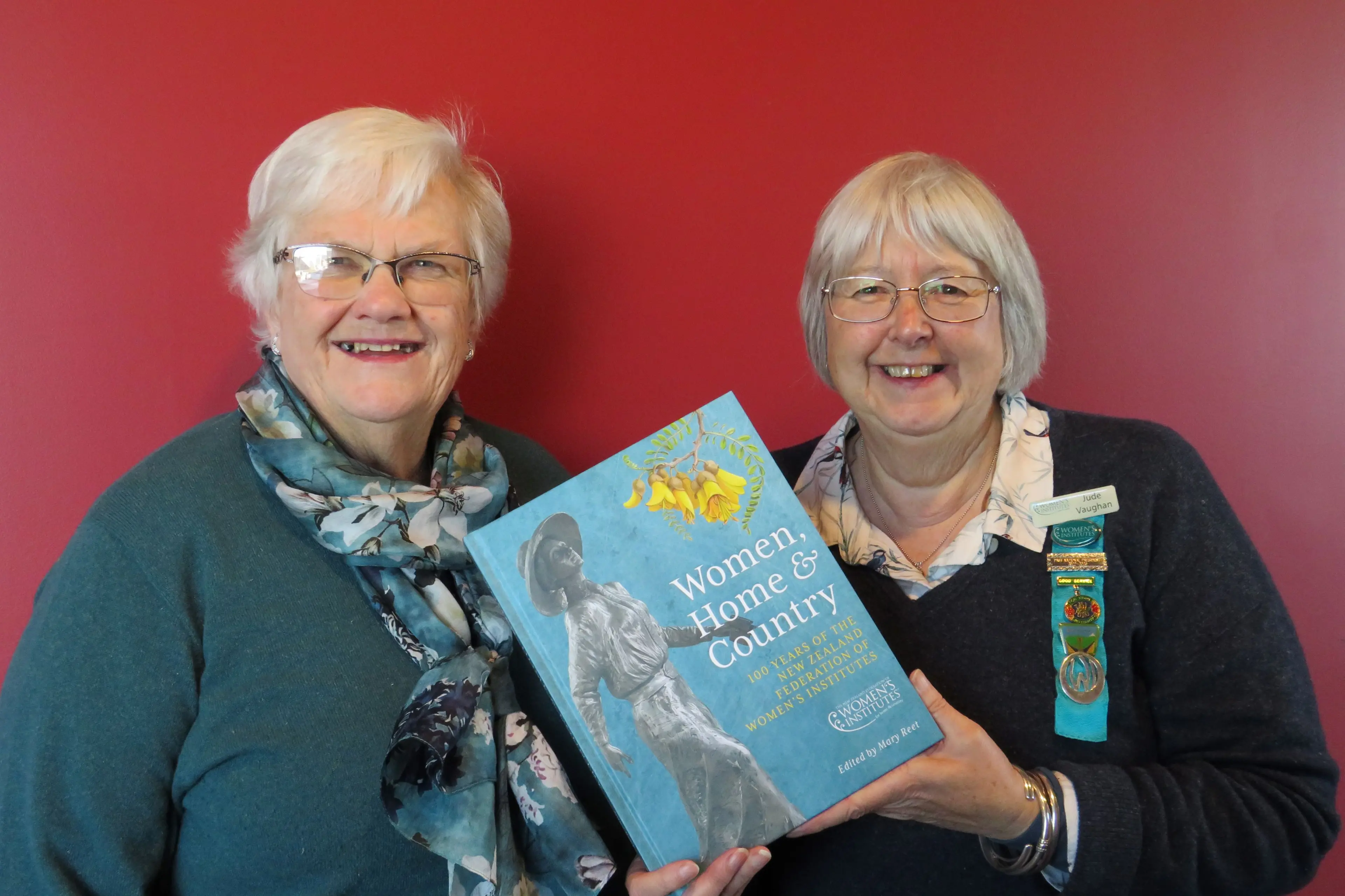 Mid Canterbury Federation of Women\\u2019s Institute members Mavis Wilkins and Jude Vaughan with newly published book, Women, Home & Country celebrating 100 years of the WI in New Zealand. Photo: Toni Williams