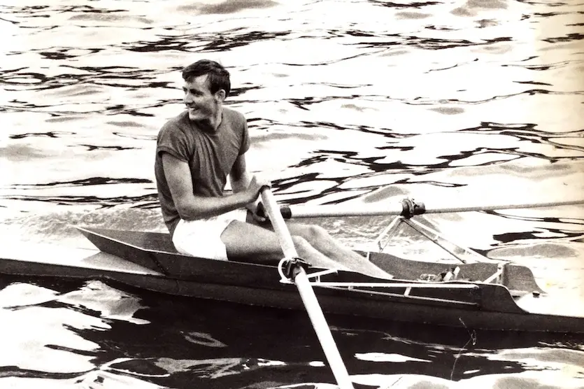 Lasting legacy: The late David Stent, pictured rowing in 1966, the year he won the Doggett\\'s Coat and Badge on London\\'s River Thames. Photo: Supplied