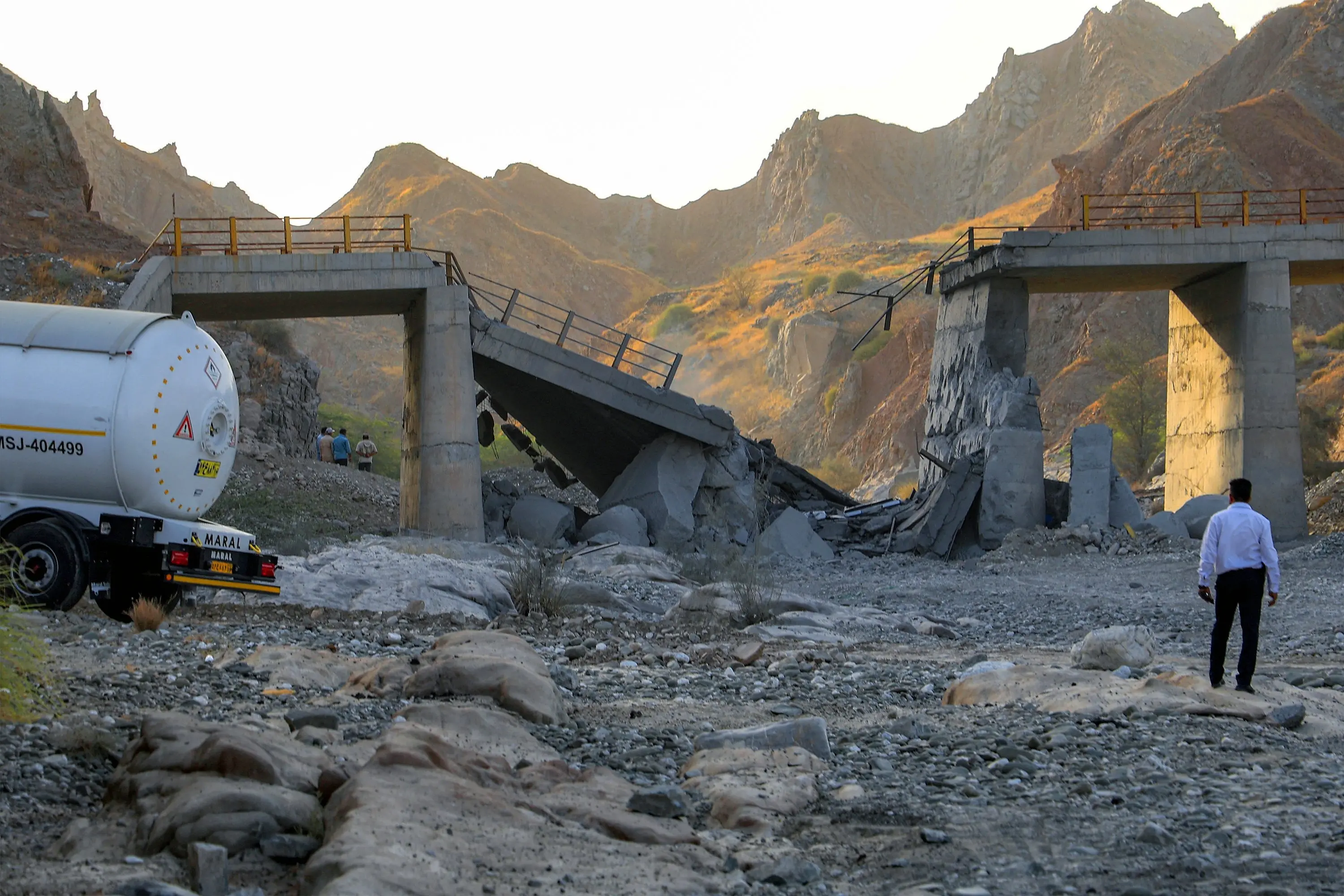 A heavily damaged bridge that was hit by a US strike in southern Iran. PHOTO: GETTY IMAGES