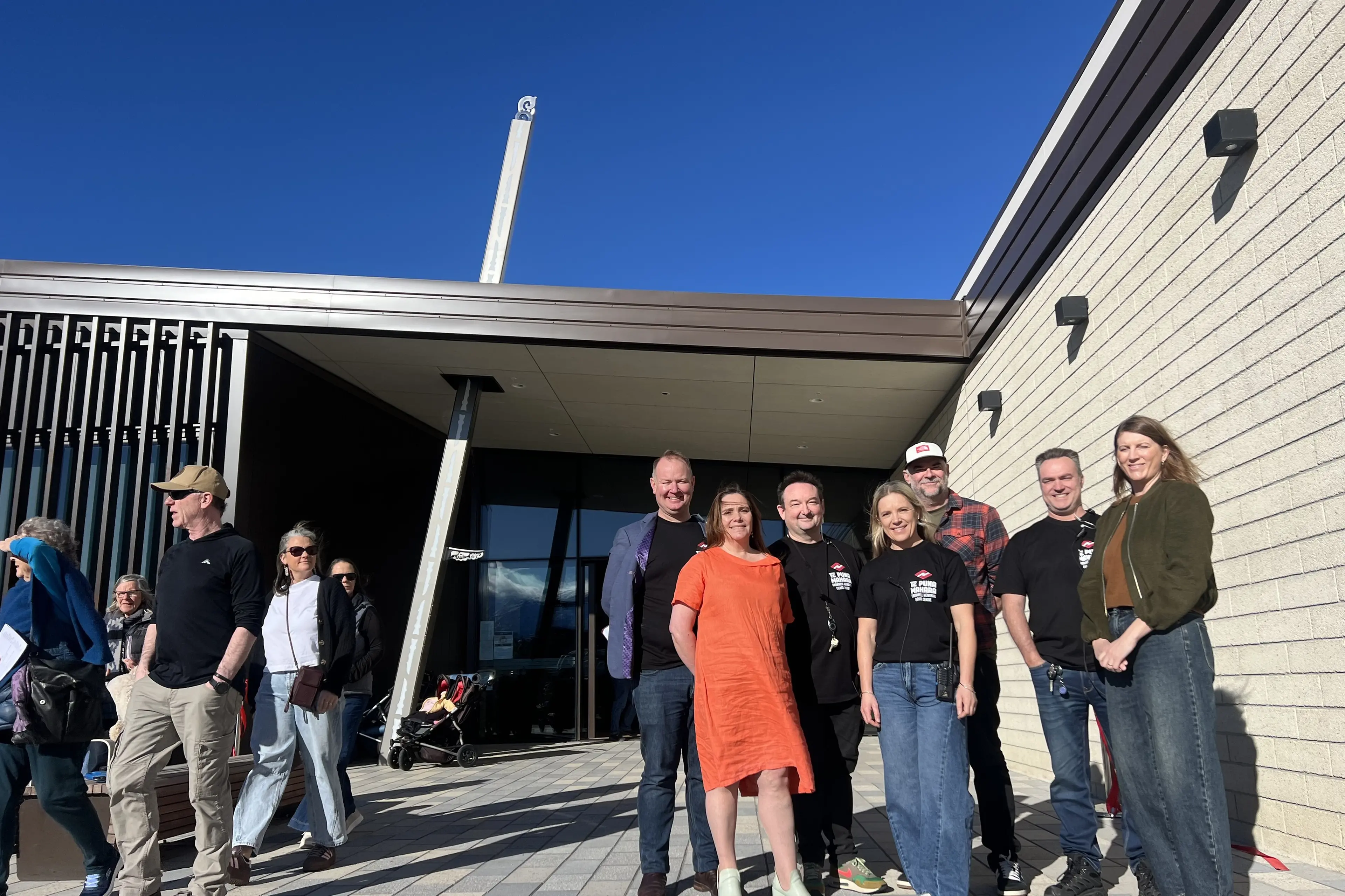 Some of the key project leaders behind Te Puna Mahara \\u2014 Cromwell Memorial Events Centre are (from left) general manager community experience David Scoones, Cromwell Community Board member Anna Harrison, venue director Will Harris, community experience manager Genevieve Chrystall, principal architect Chris Jack, property and facilities manager Garreth Robinson and architect Jess Sutherland. Photo: Carys Trotter