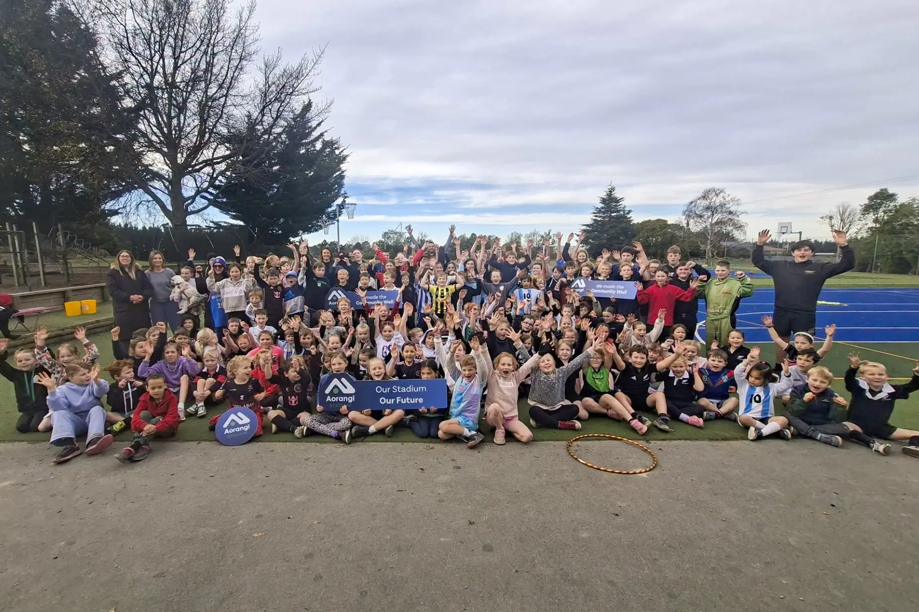Barton Rural Primary School pupils and staff raised more than $1700 for the Aorangi Stadium redevelopment. Photo: Supplied