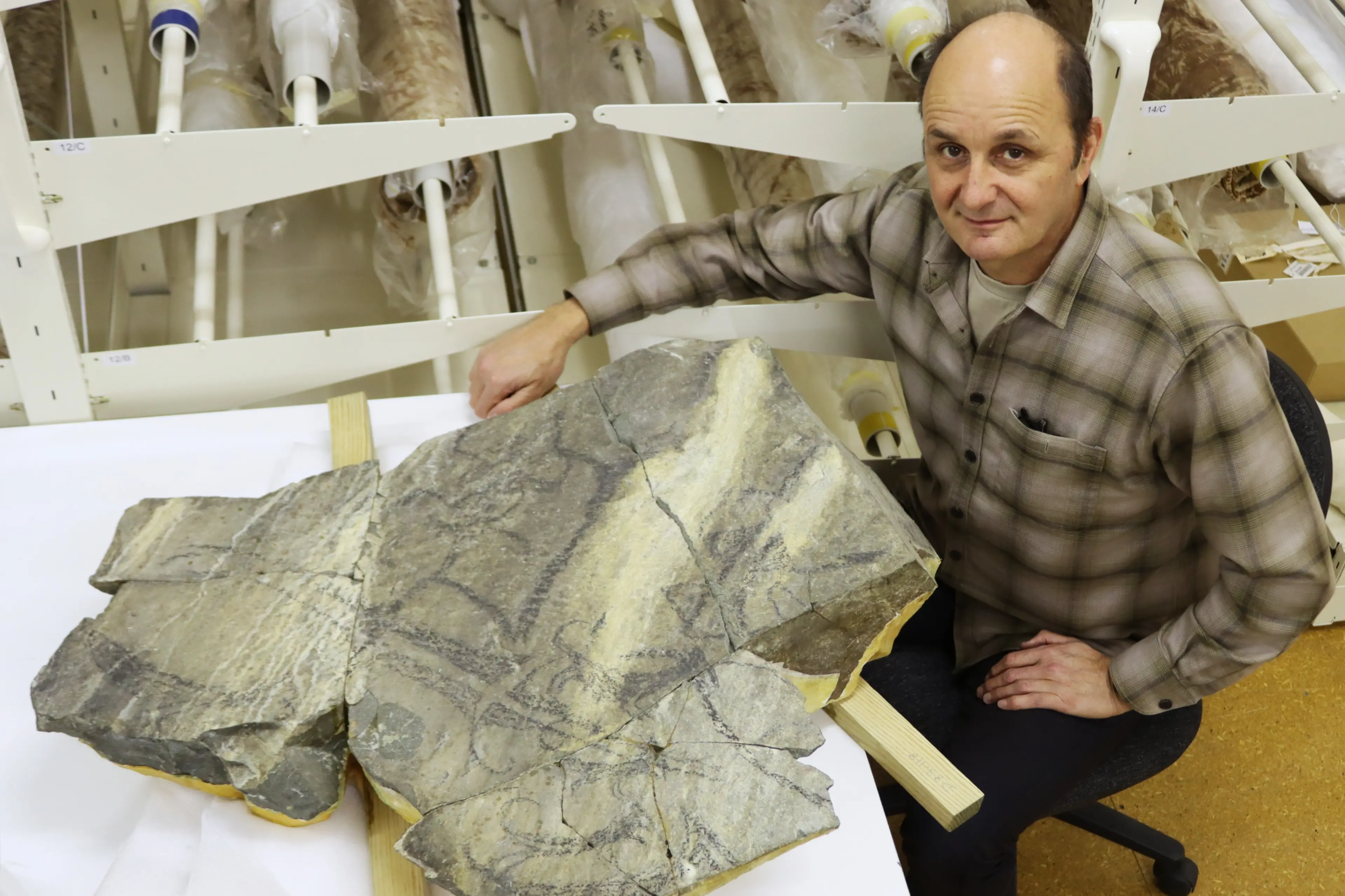 T\\u016Bhura Otago Museum curator M\\u0101ori and pouhere kaupapa M\\u0101ori\\u200B Dr Gerard O\\'Regan shows an example of M\\u0101ori rock art from the Ahuriri River on the upper Waitaki Valley. Photo: Sam Henderson