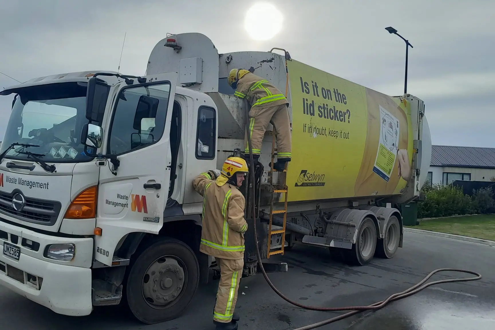 Firefighters hosed down the contents of the truck and followed it to Rolleston. Photo: Lincoln Volunteer Fire Brigade