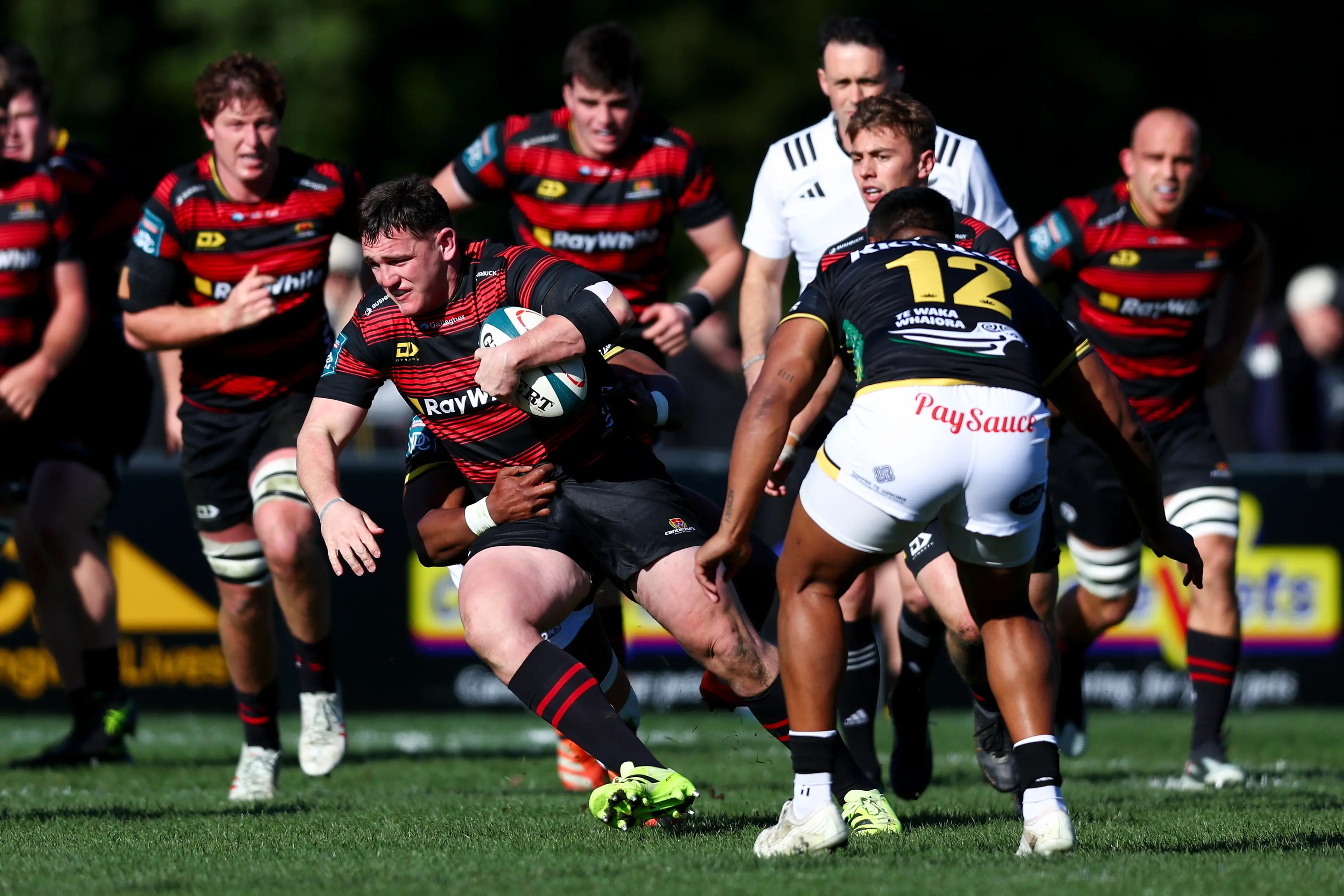 Brodie McAlister playing against Wellington in round one of the 2025 NPC. Photo: Hagen Hopkins/Getty Images