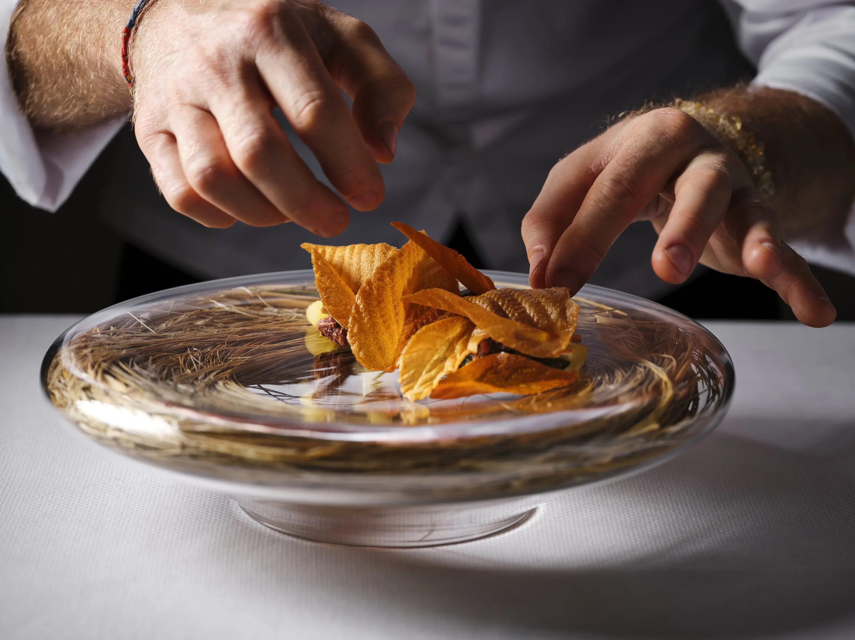 Paul Froggatt\\'s \"Forest Walk / Autumn Walk\" \\u2013 one of Essence\\'s signature dishes. It has been described as an edible landscape, with delicate \"leaves\" made from Jerusalem artichoke, celeriac and pumpkin, evoking a walk through a New Zealand forest. Photo: Manja Wachsmuth