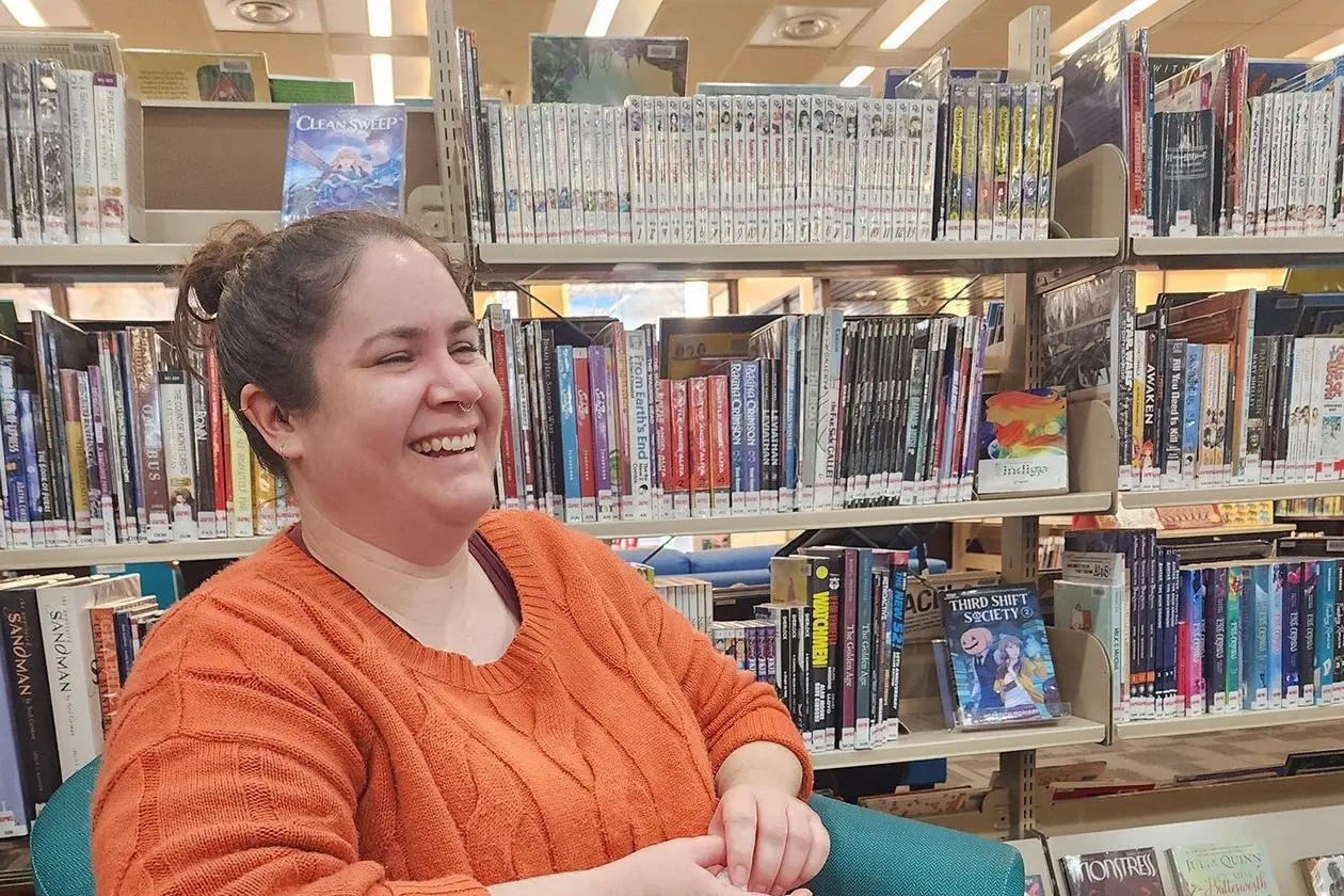 Waitaki District Libraries librarian Annie Kelly in the young adult section of the \\u014Camaru Library and Council Service Centre.