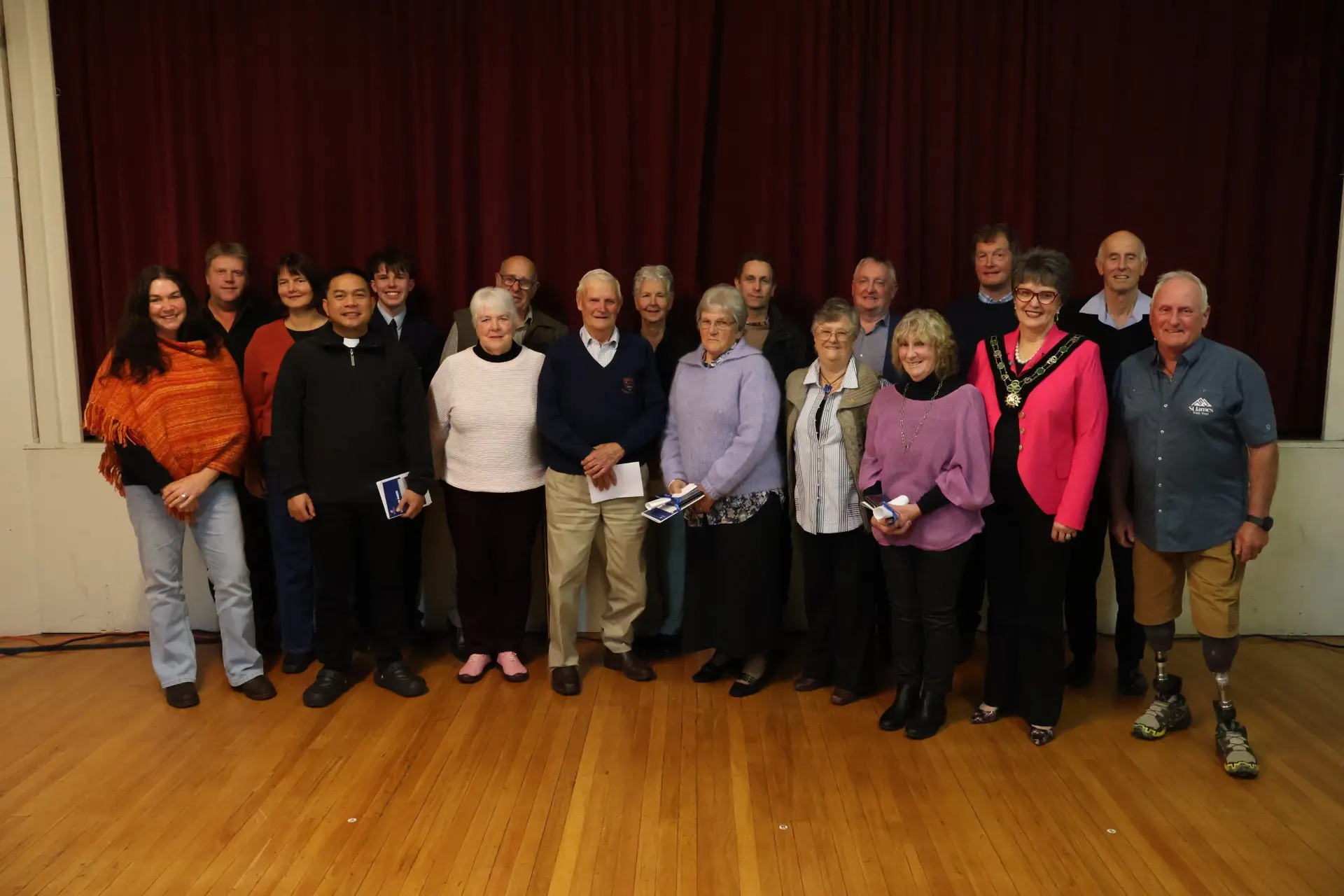 Local champions . . . Hurunui Mayor Marie Black (right front), with award recipients at the Hawarden Hall last week. Photo: Supplied
