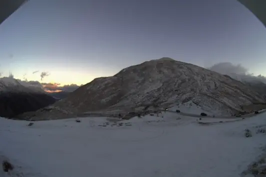 Snow on the Crown Range on Saturday morning. Photo: MetService webcam