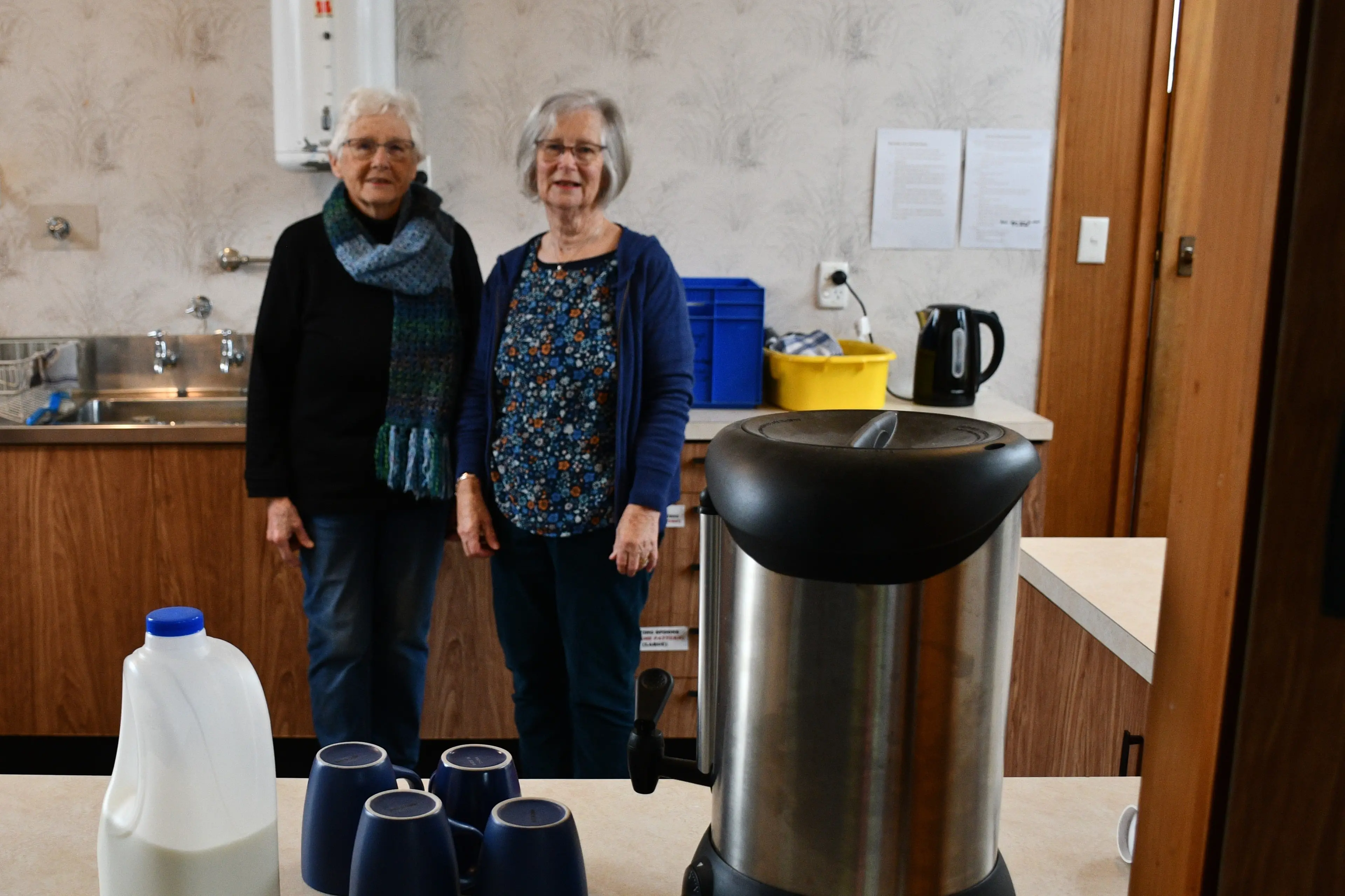 Riversdale-Waikaia Church volunteers Gwen Grimm (left) and Heather Gullick are helping to set up a weekly morning tea, in the Riversdale Presbyterian Church hall on Fridays in August, to stand in for their dinner-time Meals at the Hub initative, which had run for 21 years. Photo: Gemma Sinclair