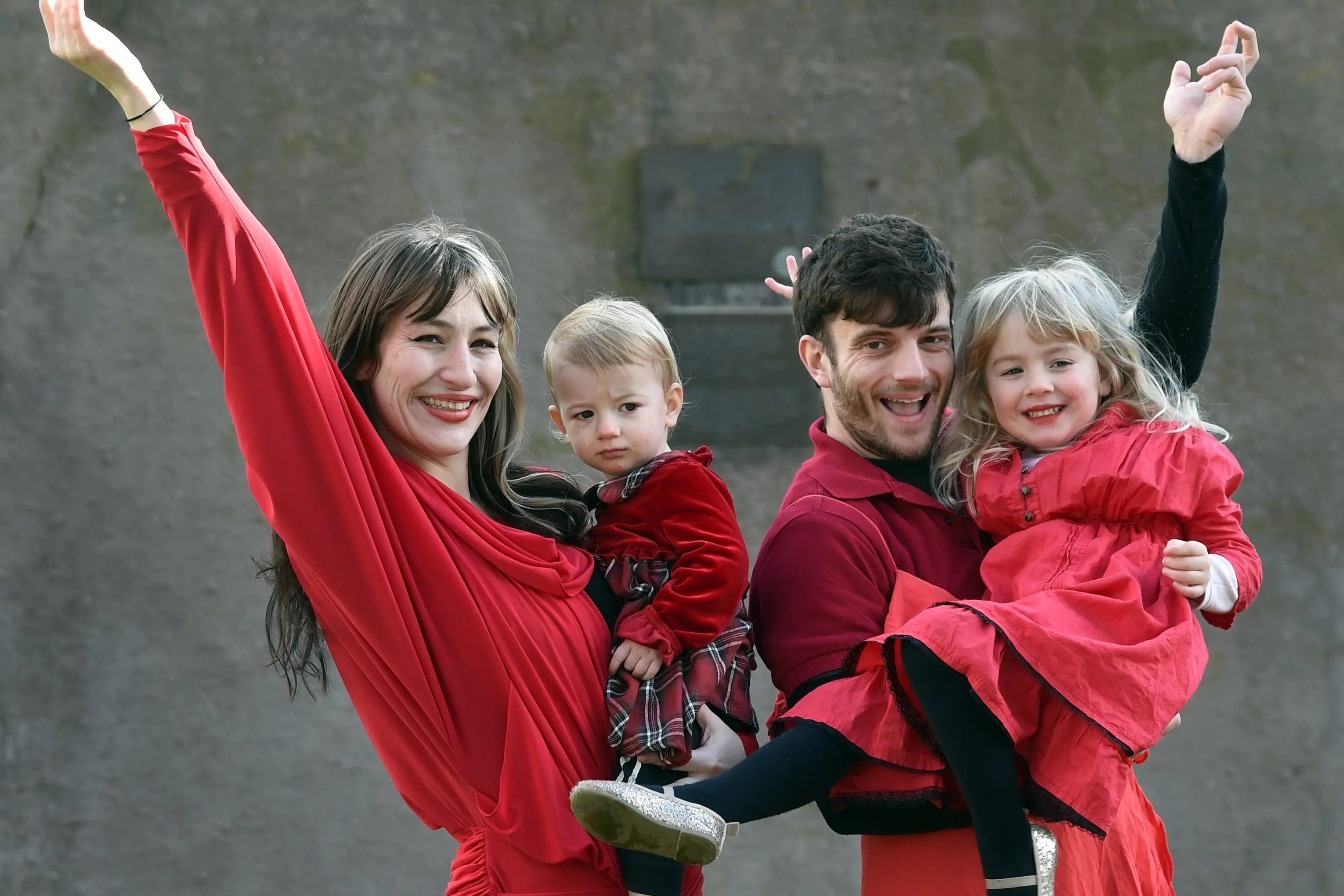 The Ratcliffe family (from left) Atalya, Ngaire, 1, Perry and Lilith Ratcliffe, 4, after taking part in yet another \"Most Wuthering Heights Day Ever\" in the Octagon on Saturday. Photo: Peter McIntosh