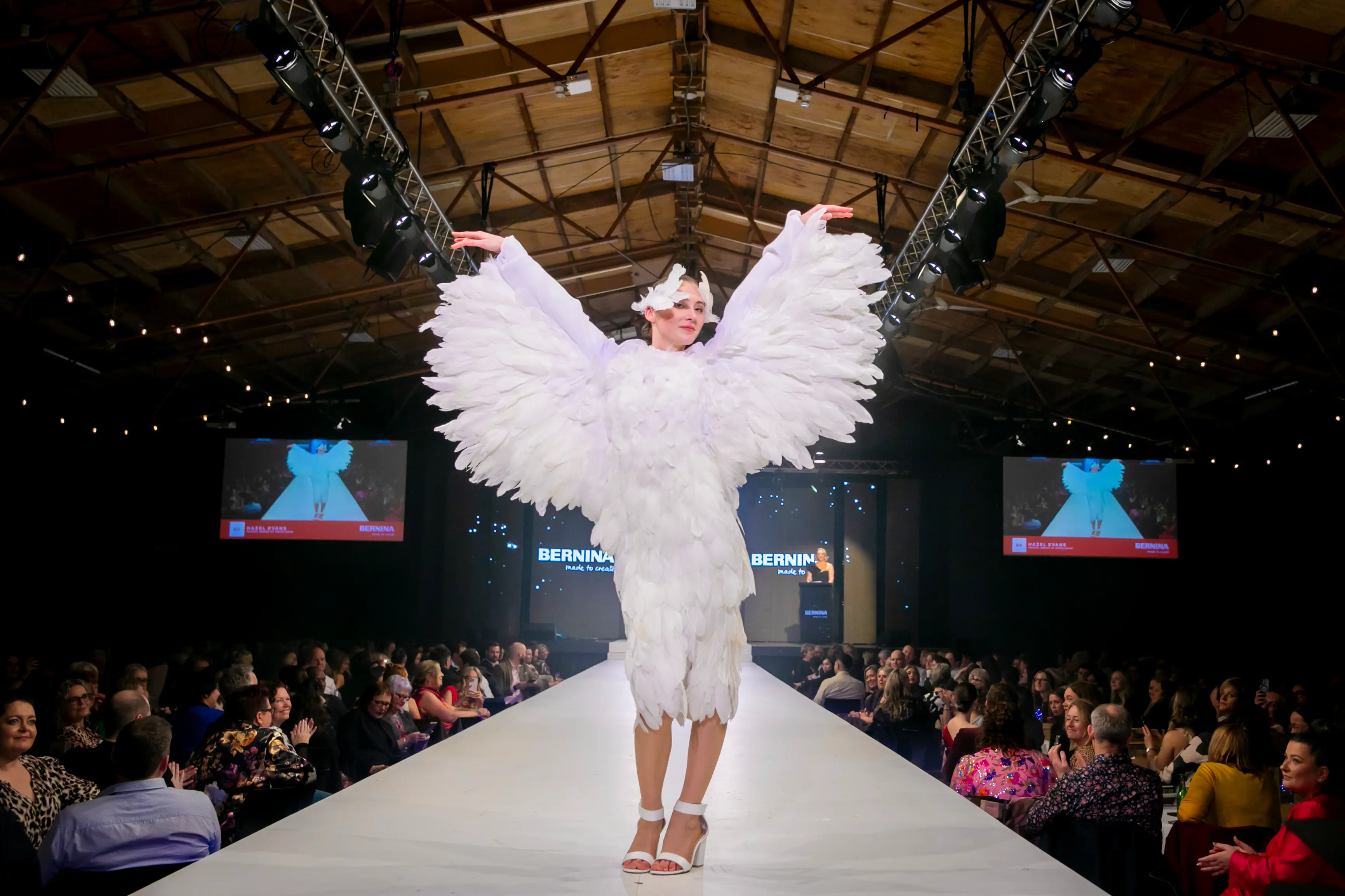 Hazel Evans, of Bayfield High School, modelling her own design, spread her wings and took out the Bernina School Award of Excellence and the Regional Ford Gala Award in the school section at the Hokonui Fashion Design Awards last weekend. Photo: Supplied