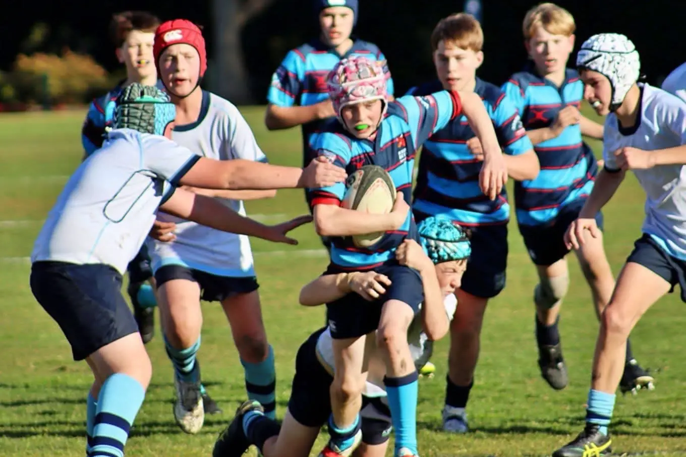 On the charge: Basin Bulls\\u2019 Jackson Kennedy, with team-mates, from left, Billy Campbell, Cole Thompson and Cooper Clearwater in support, carrying the ball in their game in Orange against Kinross Wolaroi School. Photo: Supplied
