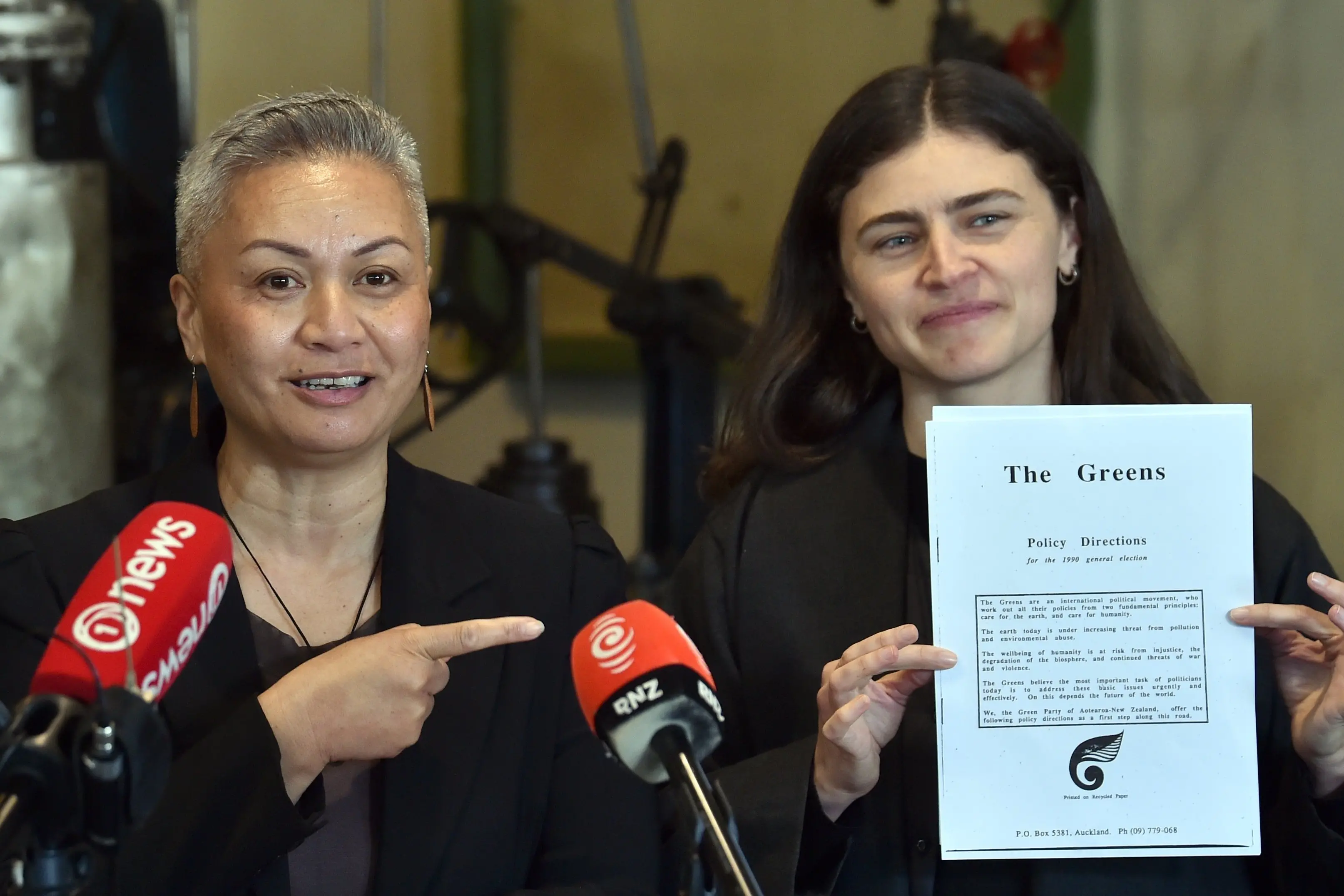 A party with plenty of policies; Green Party co-leaders Marama Davidson (left) and Chl\\u00F6e Swarbrick announce the party\\u2019s energy plan in Dunedin. PHOTO: PETER MCNTOSH