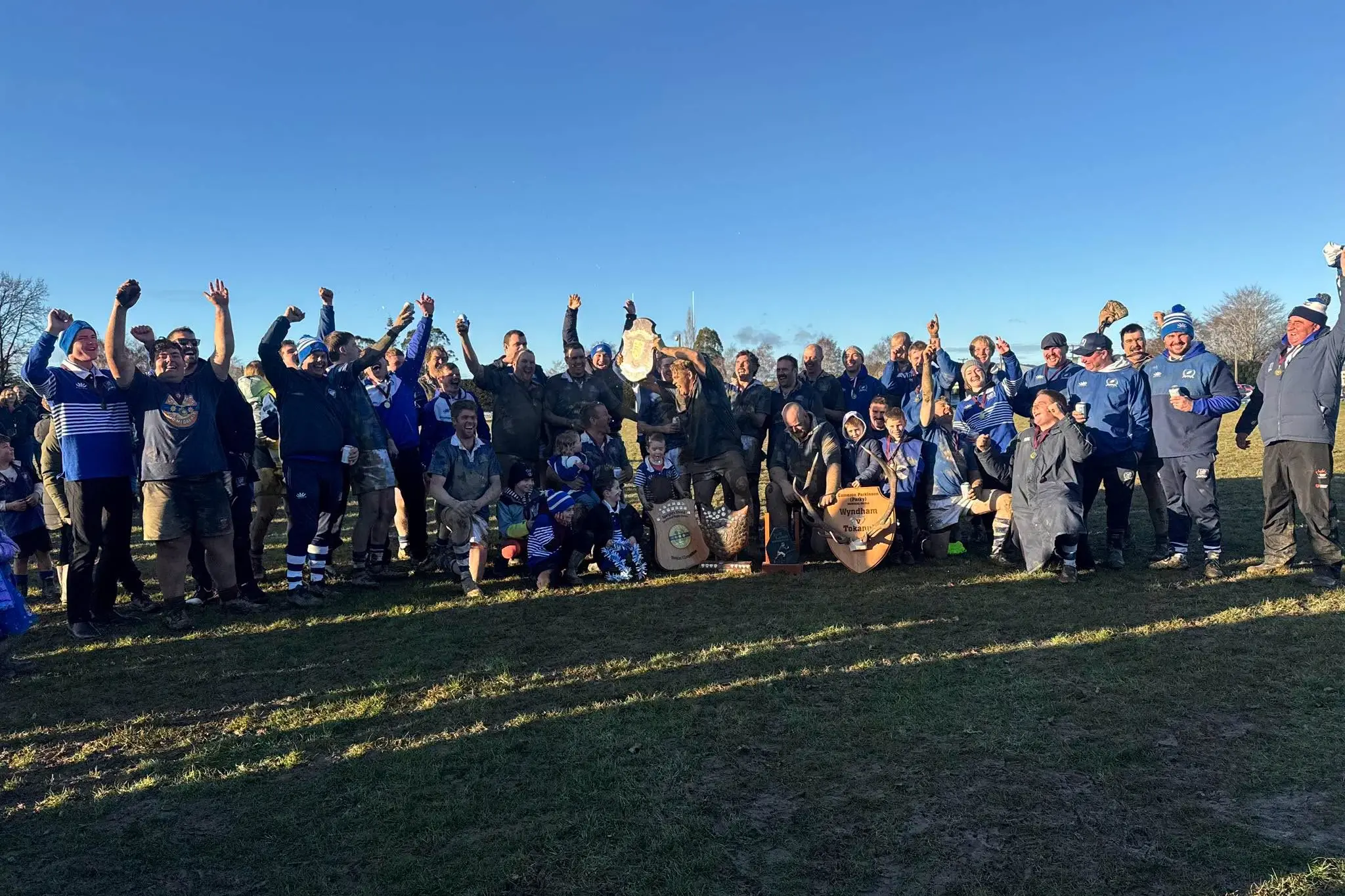 Celebrations in Wyndham as their division one rugby team celebrates a championship victory in the 125th year of the shield. Photo supplied by Wyndham RFC.