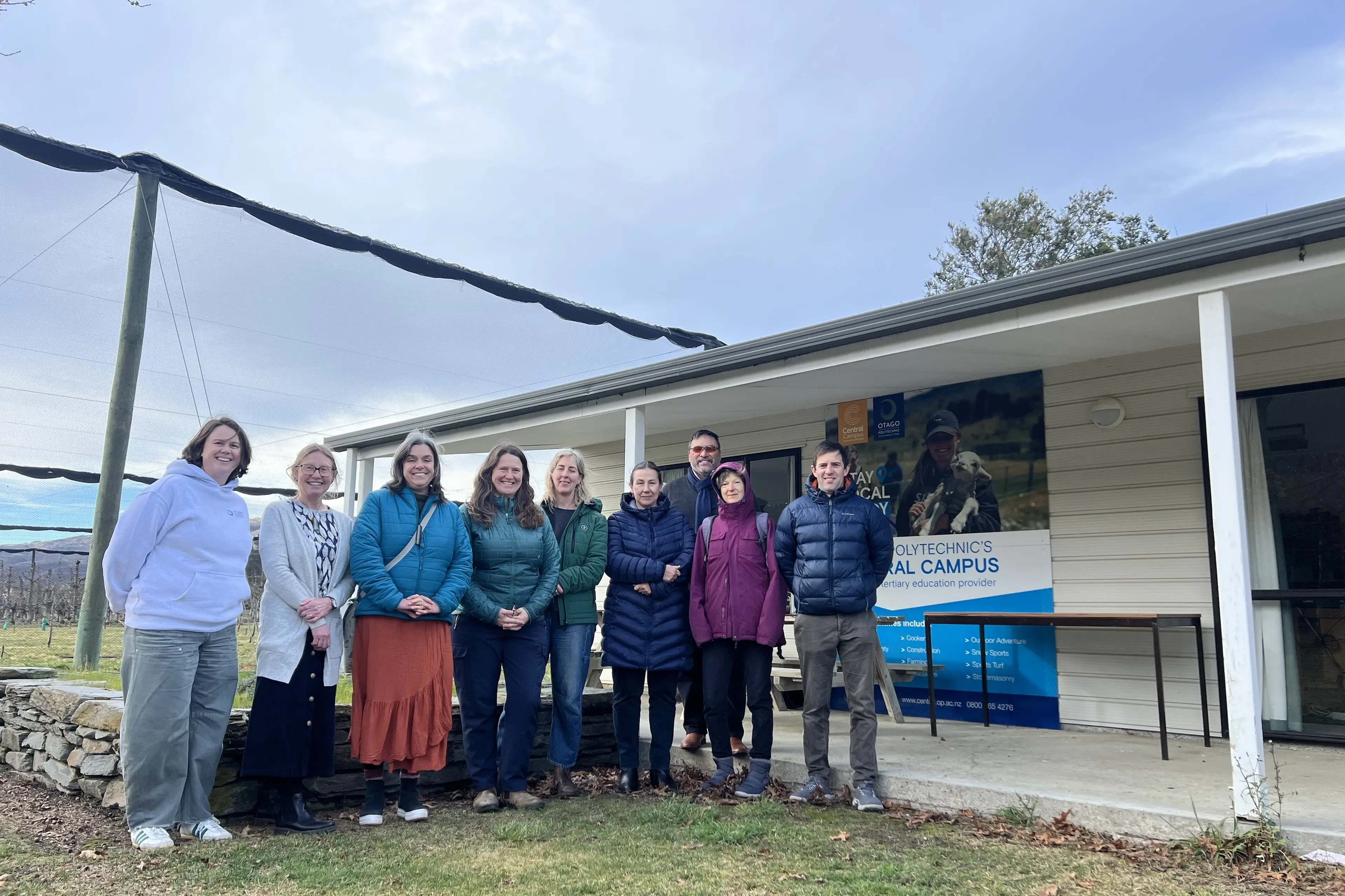 Excited to learn and teach are (from left) student adviser Fran Dunstin,  principal lecturer Helen Jeffery,  Jo Goodwin, Christine Cantwell, Nicola Plumridge, Anna Kedrinskaia, Tumaki Whaakaako Jodi Takimoana, Nadine Vollmerg and Sam Malcolm  outside the Occupational Therapy classroom at Otago Polytechnic\\'s Bannockburn campus.  Photo: Carys Trotter