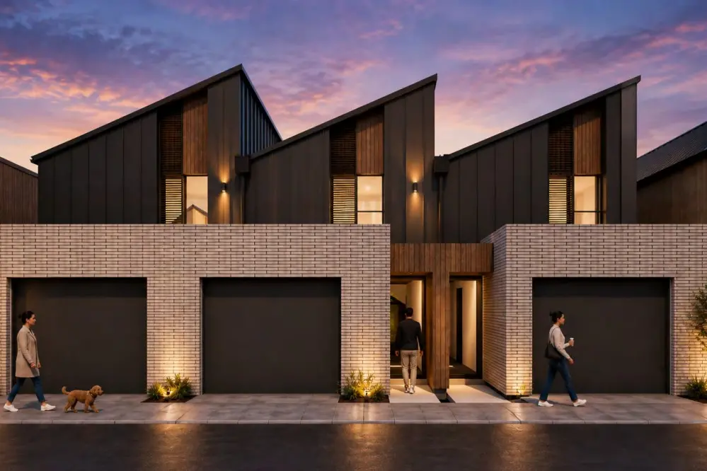 An artists\\' impression of a sawtooth roofed triplex which will reach 8.2m in height. Photo: Supplied