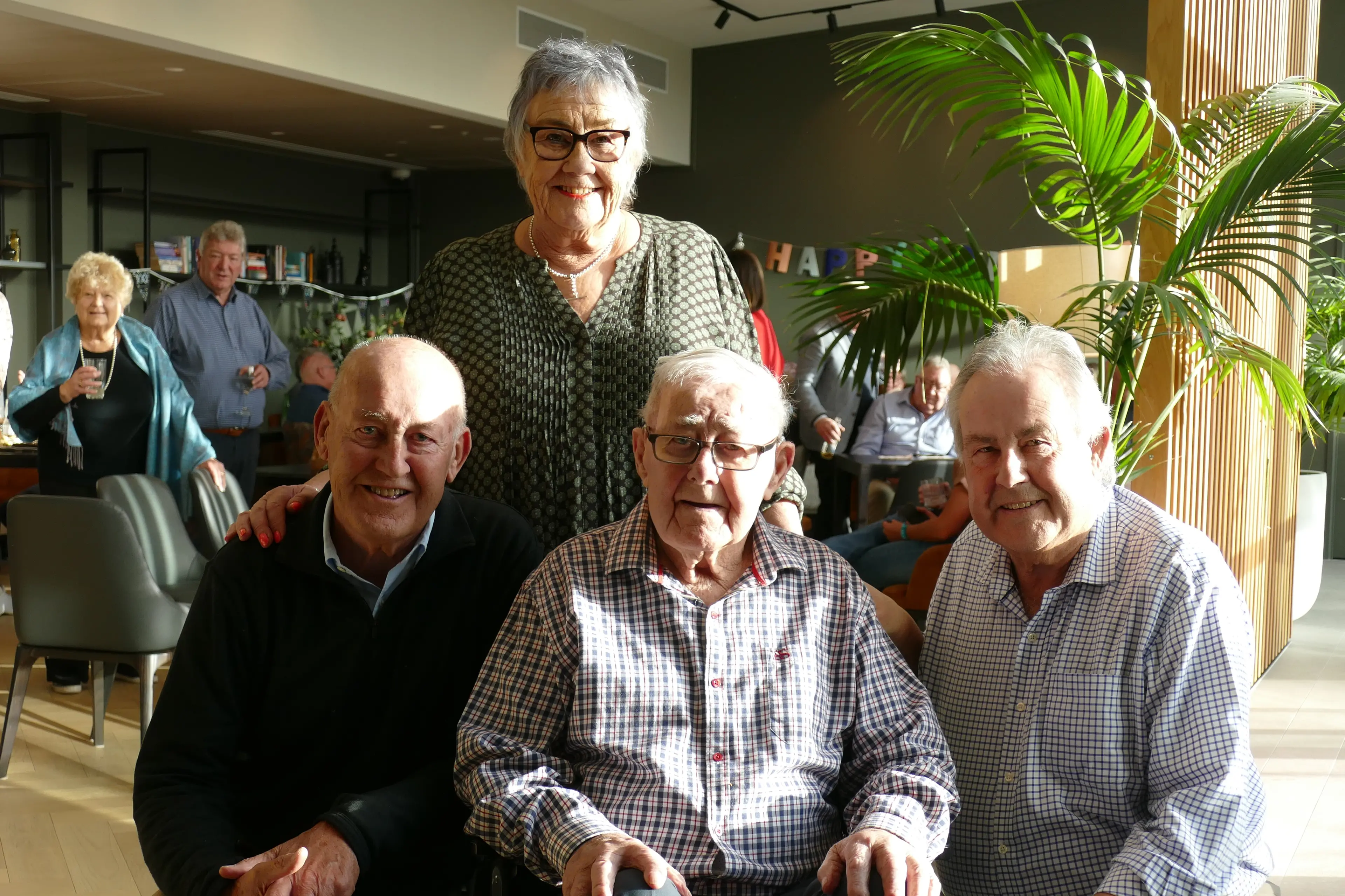 Owen Todd, of Queenstown, pictured on his 100th birthday yesterday surrounded by his children (from left) Neville Todd, of Wellington, Sally Hogg, of Rangiora, and Graeme Todd, also of Queenstown. Photo: Tracey Roxburgh