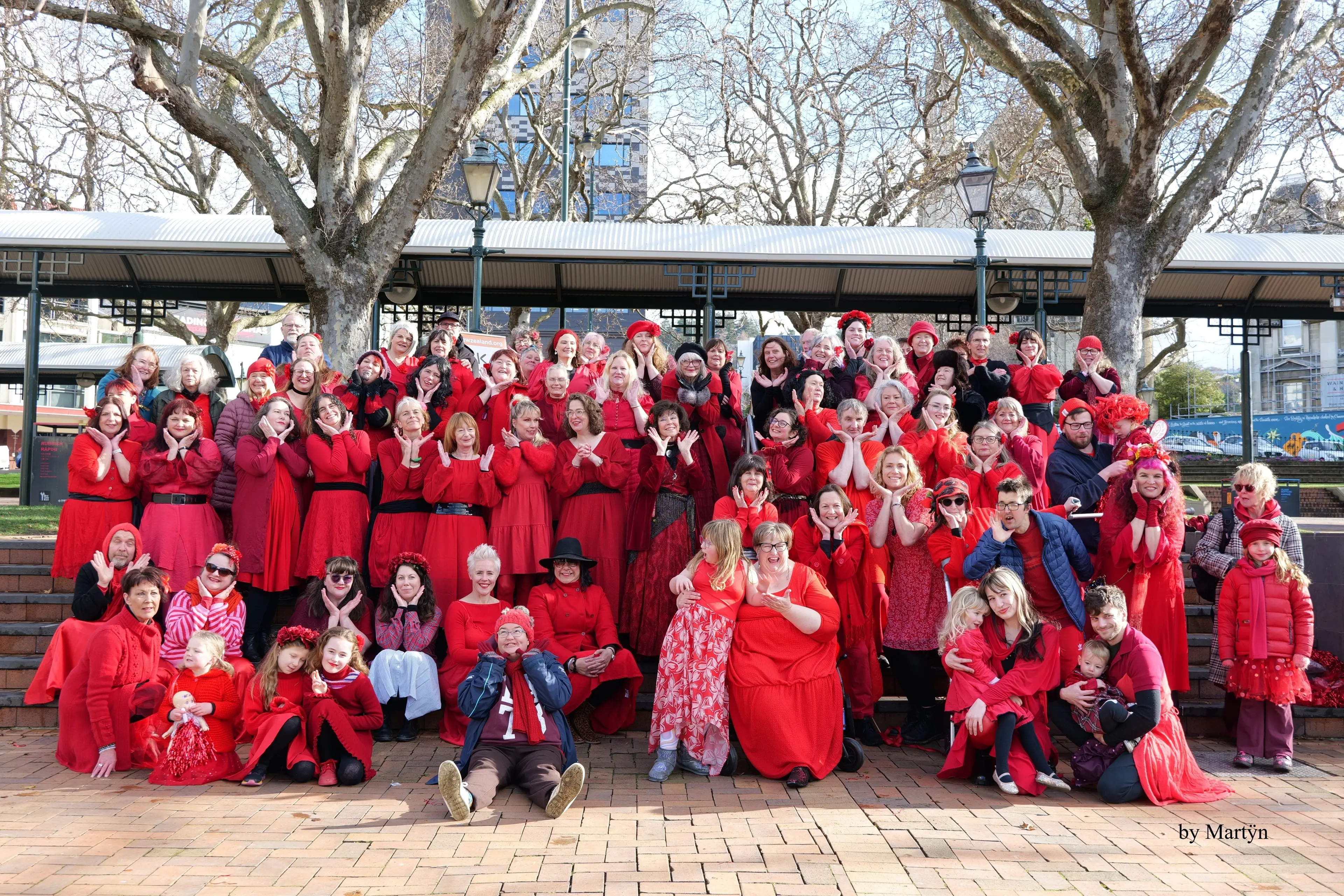 A record crowd of re-clad Kate Bush enthusiasts gathered in the Octagon for last Saturday\\'s Most Wuthering Heights Day Ever event, braving freezing temperatures to dance en masse. Photo: Martyn Buyck