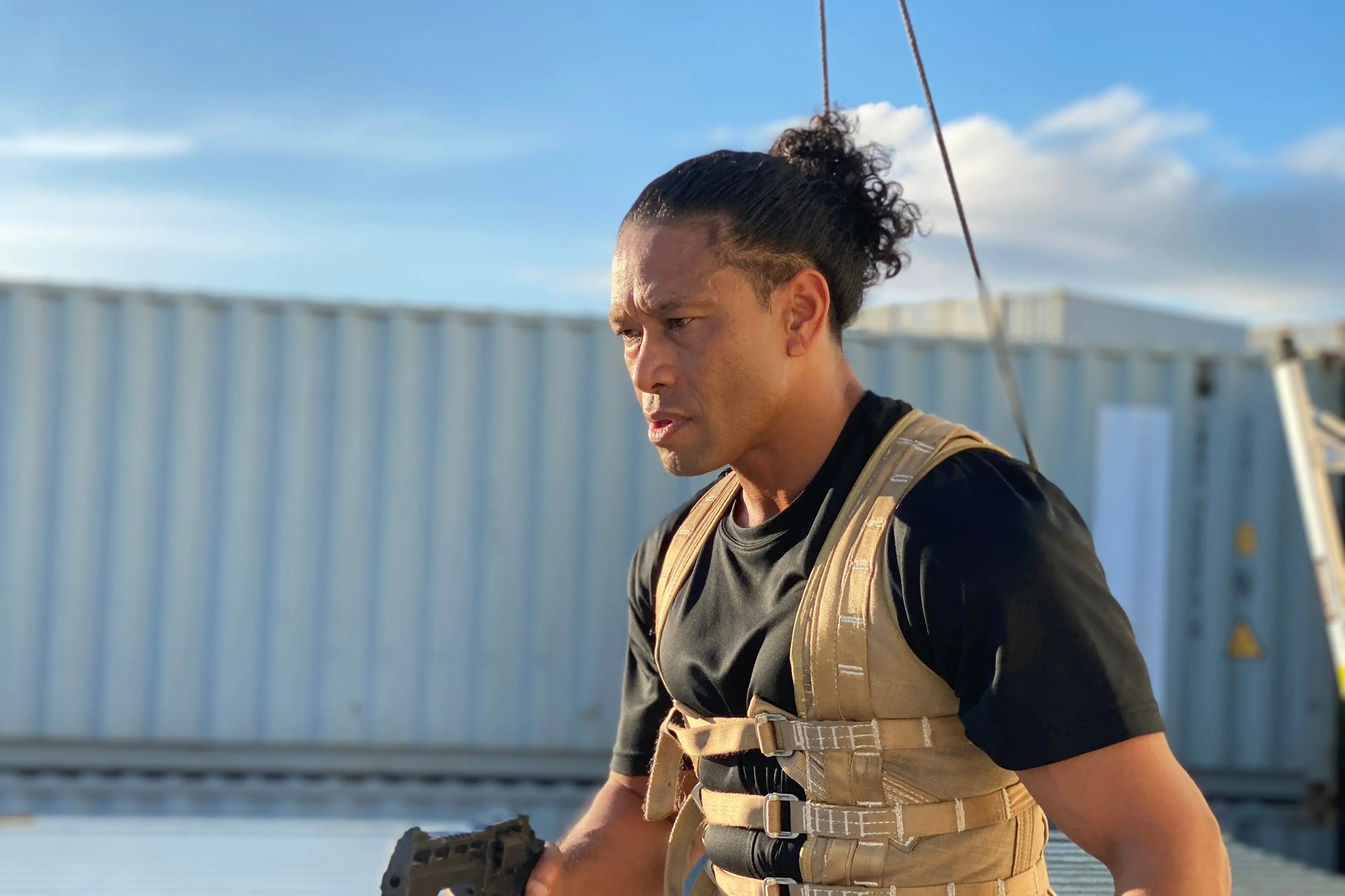 Action ready: Thomas Kiwi on the set of Netflix sci-fi series Cowboy Bebop in 2020.